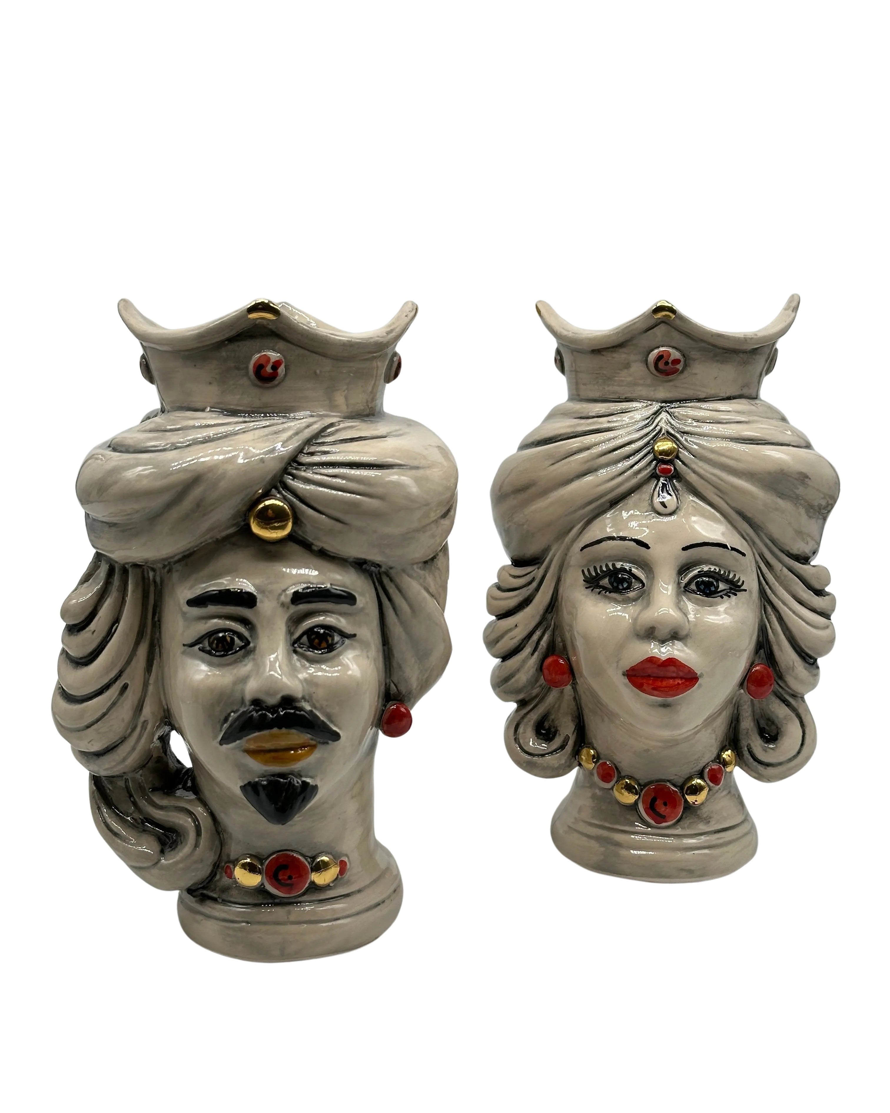 Coppia Teste di Moro DAFNE Ceramica Caltagirone cm H.20 L.12 Artigianale VARI COLORI DD CERAMICHE SICILIANE
