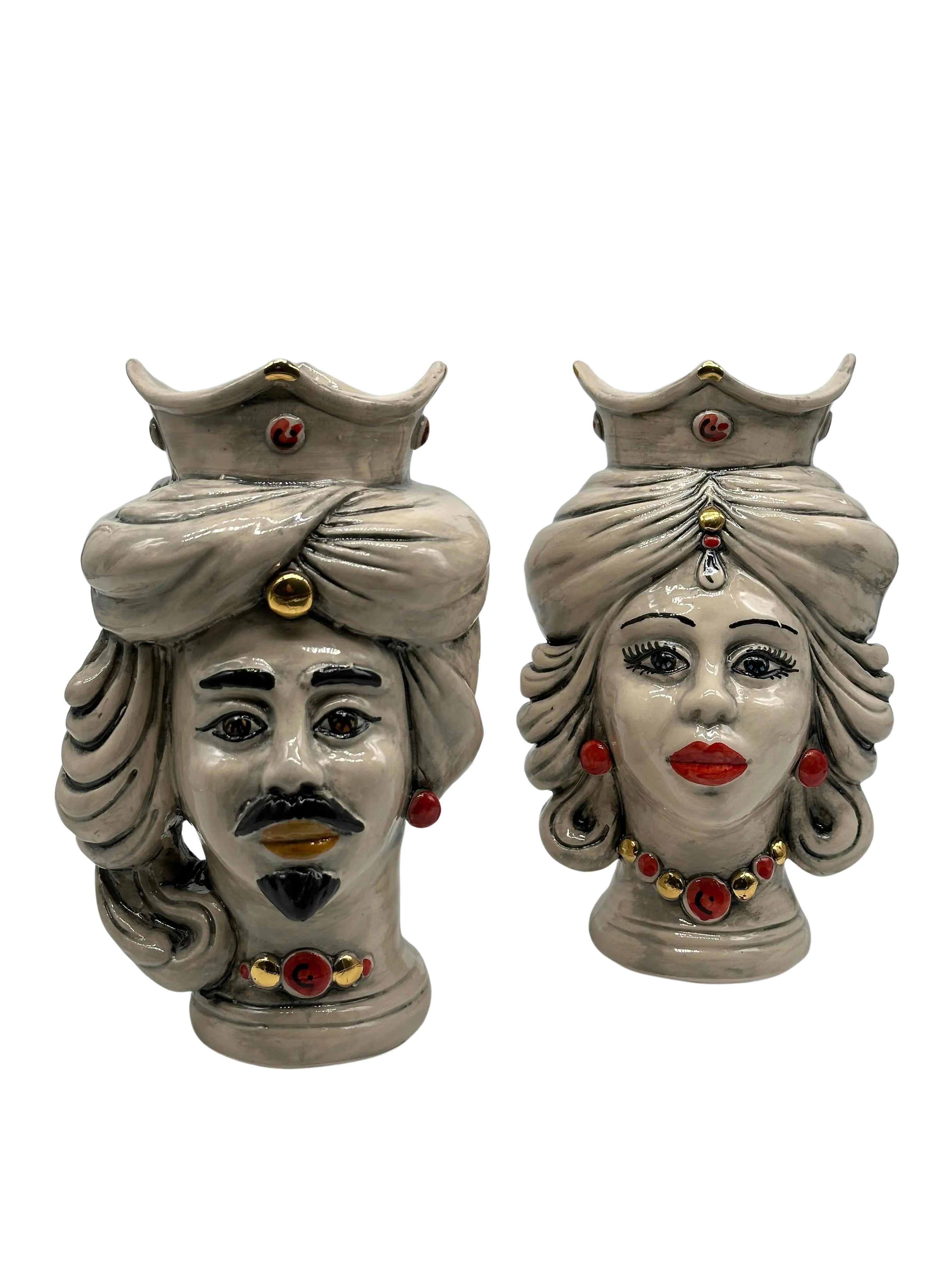 Coppia Teste di Moro DAFNE Ceramica Caltagirone cm H.20 L.12 Artigianale VARI COLORI DD CERAMICHE SICILIANE
