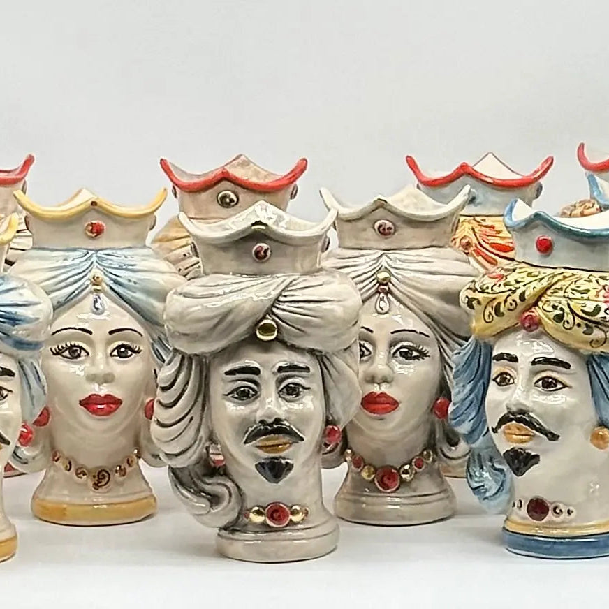 Coppia Teste di Moro DAFNE Ceramica Caltagirone cm H.20 L.12 Artigianale VARI COLORI DD CERAMICHE SICILIANE