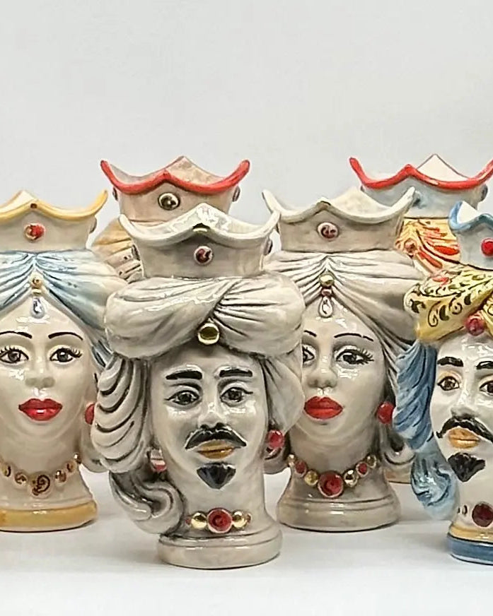 Coppia Teste di Moro DAFNE Ceramica Caltagirone cm H.20 L.12 Artigianale VARI COLORI DD CERAMICHE SICILIANE