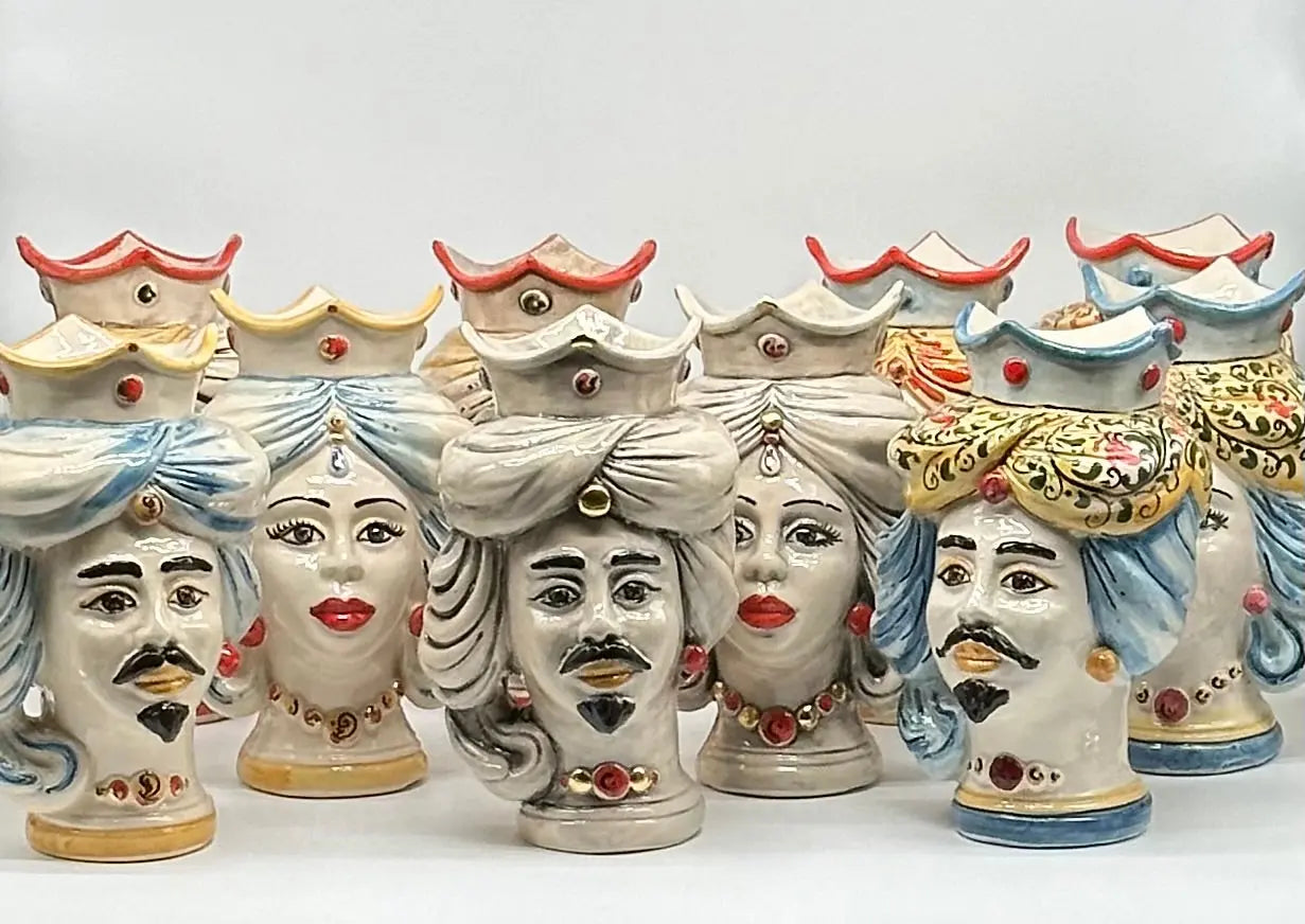 Coppia Teste di Moro DAFNE Ceramica Caltagirone cm H.20 L.12 Artigianale VARI COLORI DD CERAMICHE SICILIANE
