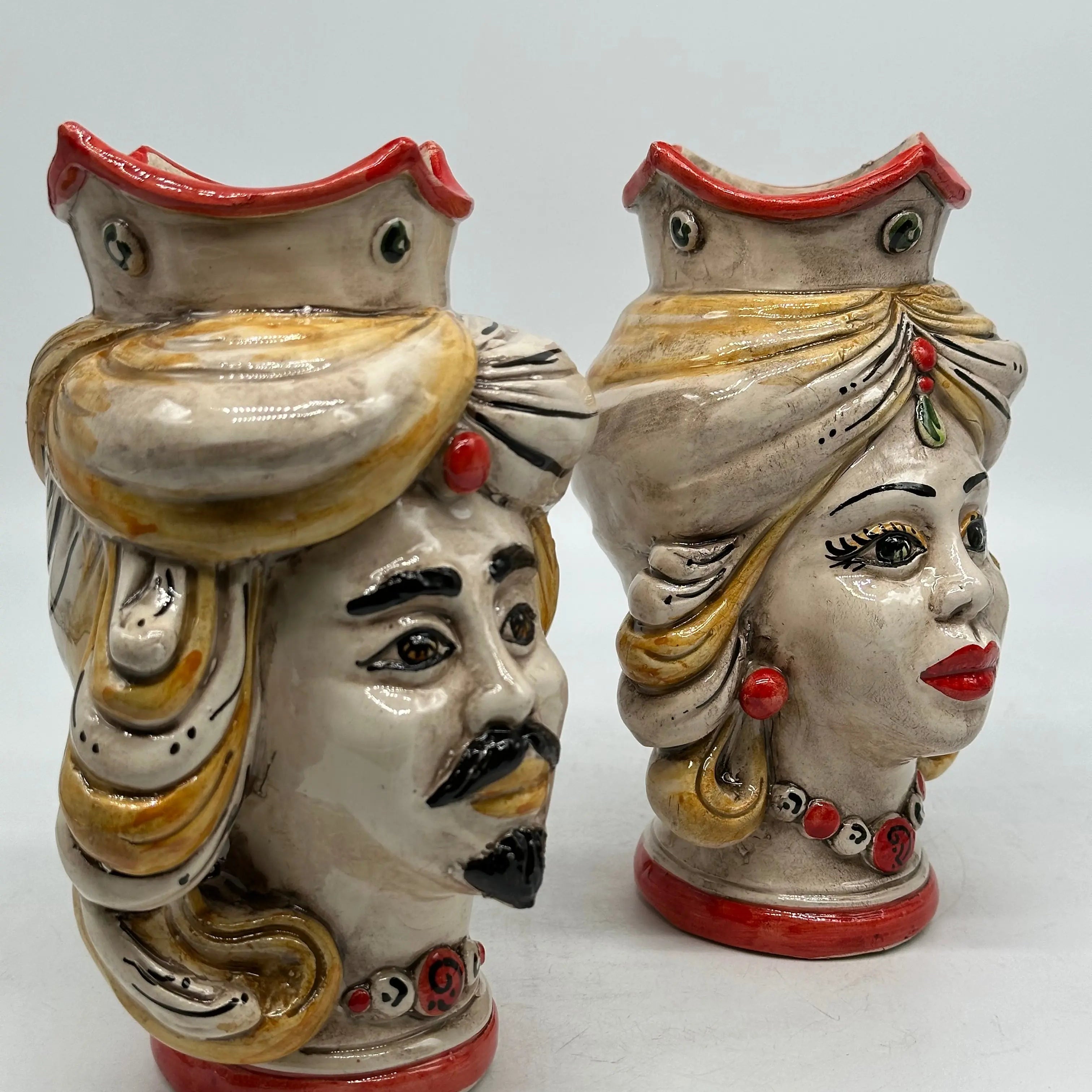 Coppia Teste di Moro DAFNE Ceramica Caltagirone cm H.20 L.12 Artigianale VARI COLORI DD CERAMICHE SICILIANE