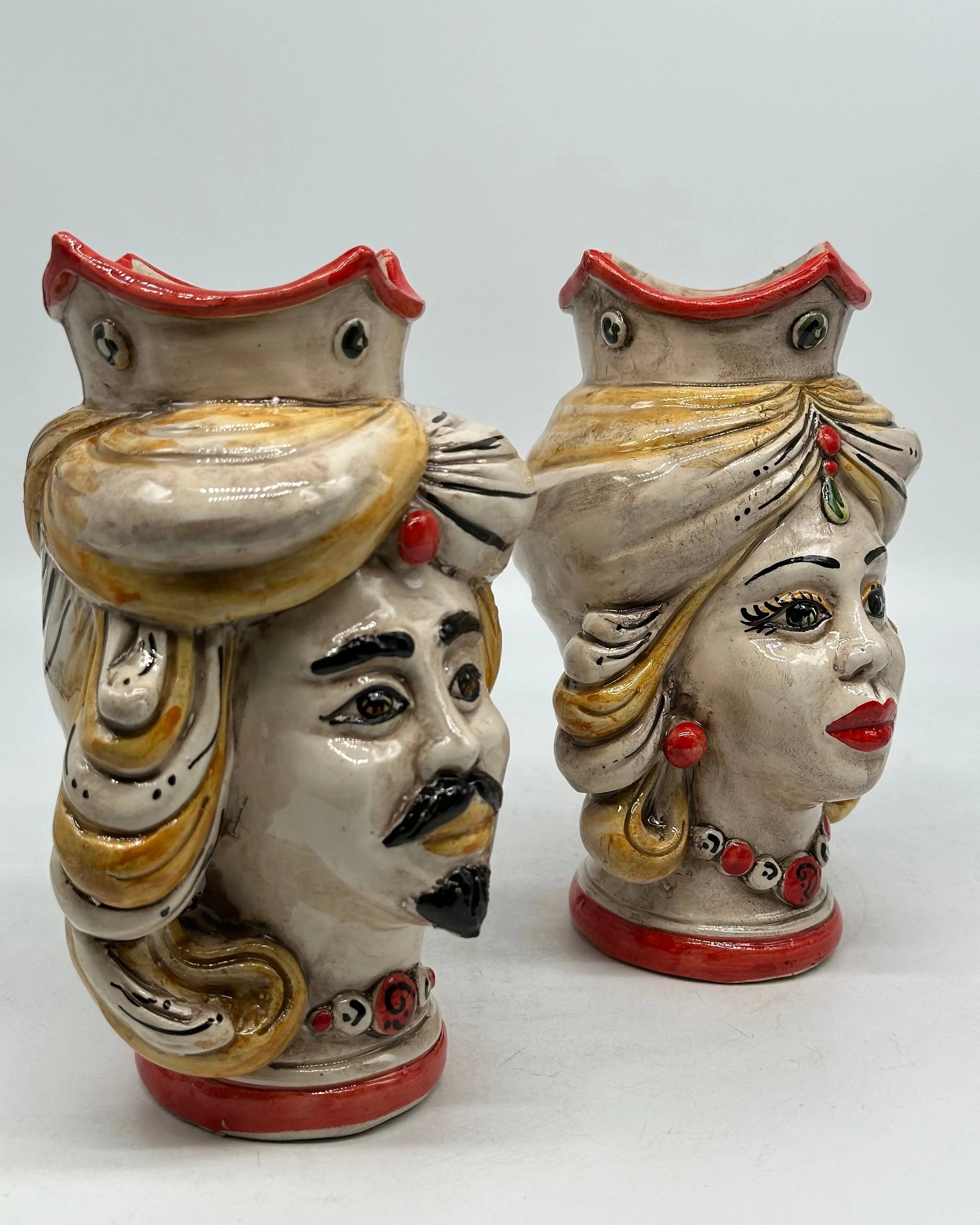 Coppia Teste di Moro DAFNE Ceramica Caltagirone cm H.20 L.12 Artigianale VARI COLORI DD CERAMICHE SICILIANE