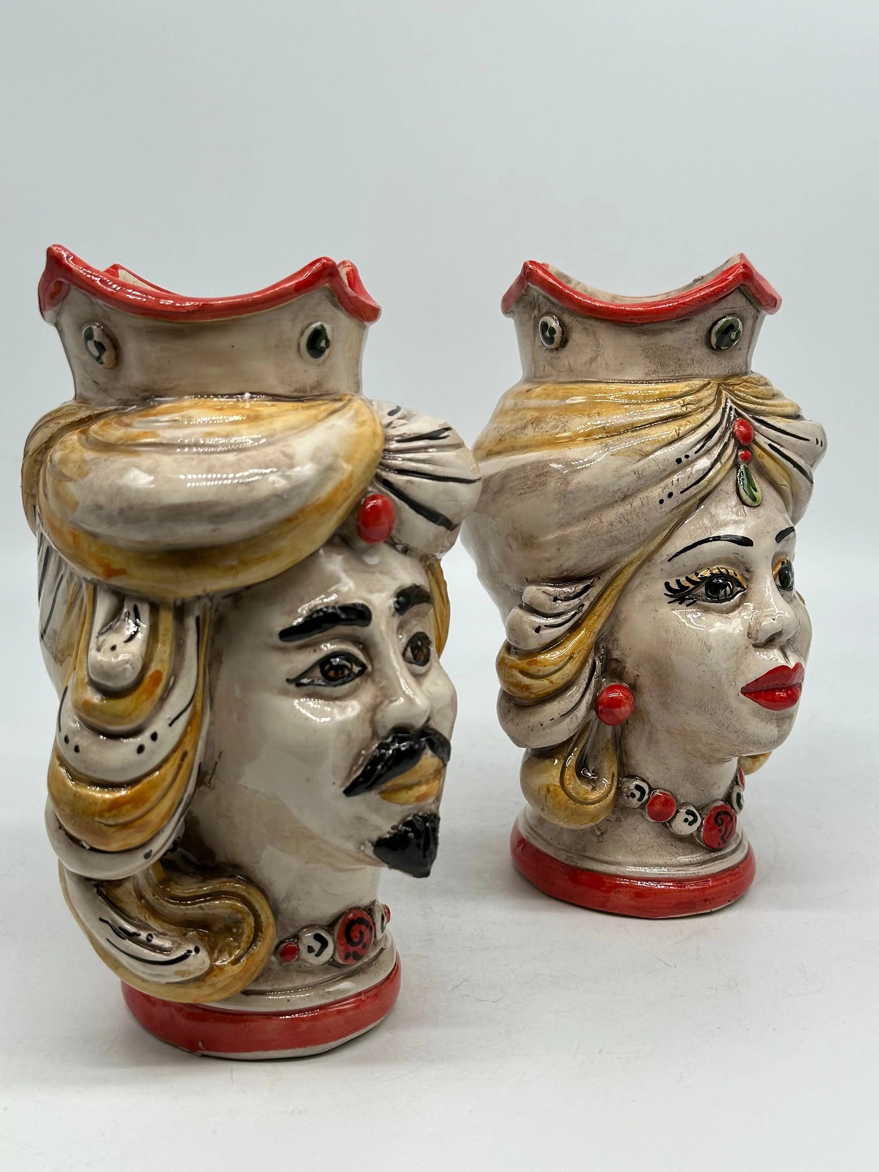 Coppia Teste di Moro DAFNE Ceramica Caltagirone cm H.20 L.12 Artigianale VARI COLORI DD CERAMICHE SICILIANE
