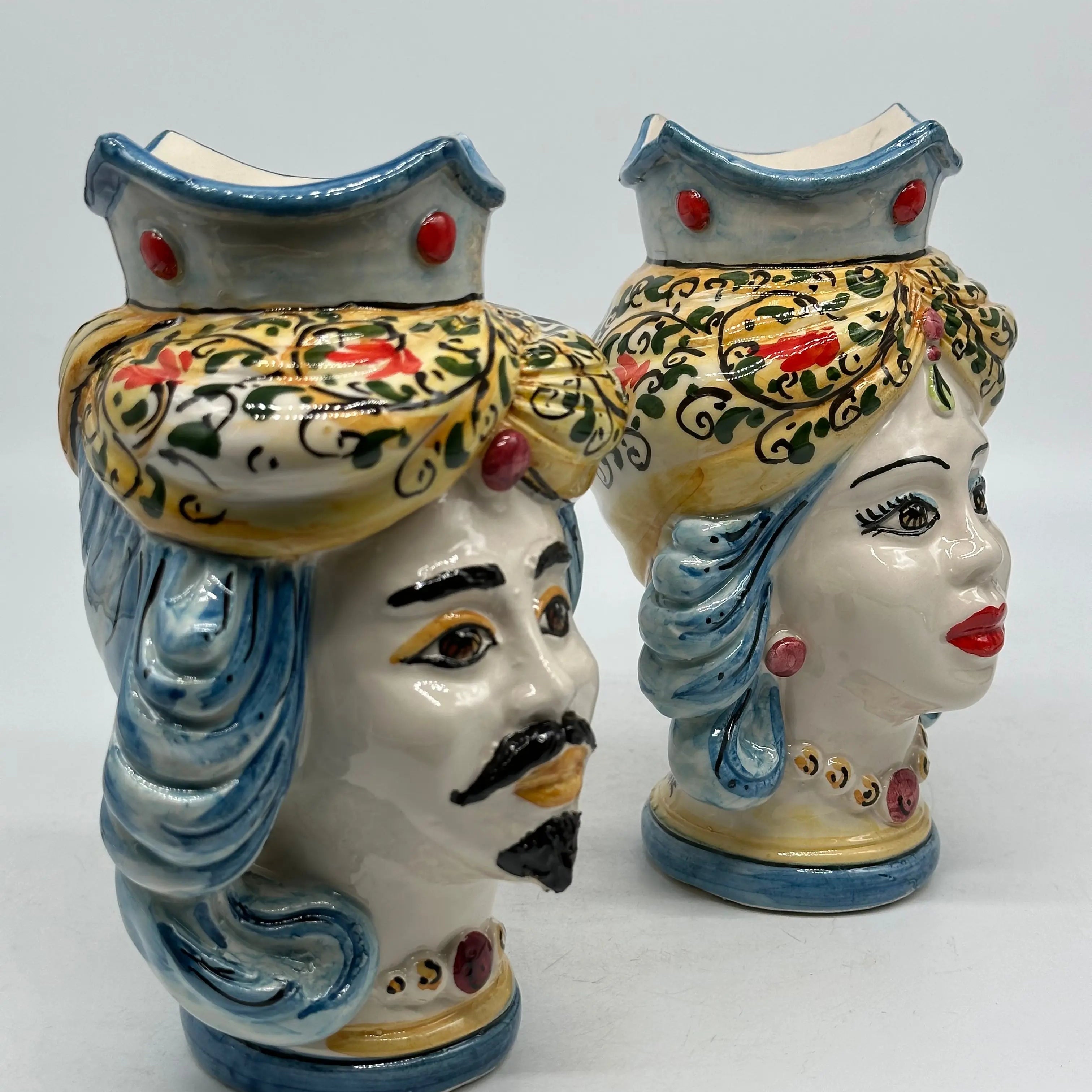 Coppia Teste di Moro DAFNE Ceramica Caltagirone cm H.20 L.12 Artigianale VARI COLORI DD CERAMICHE SICILIANE