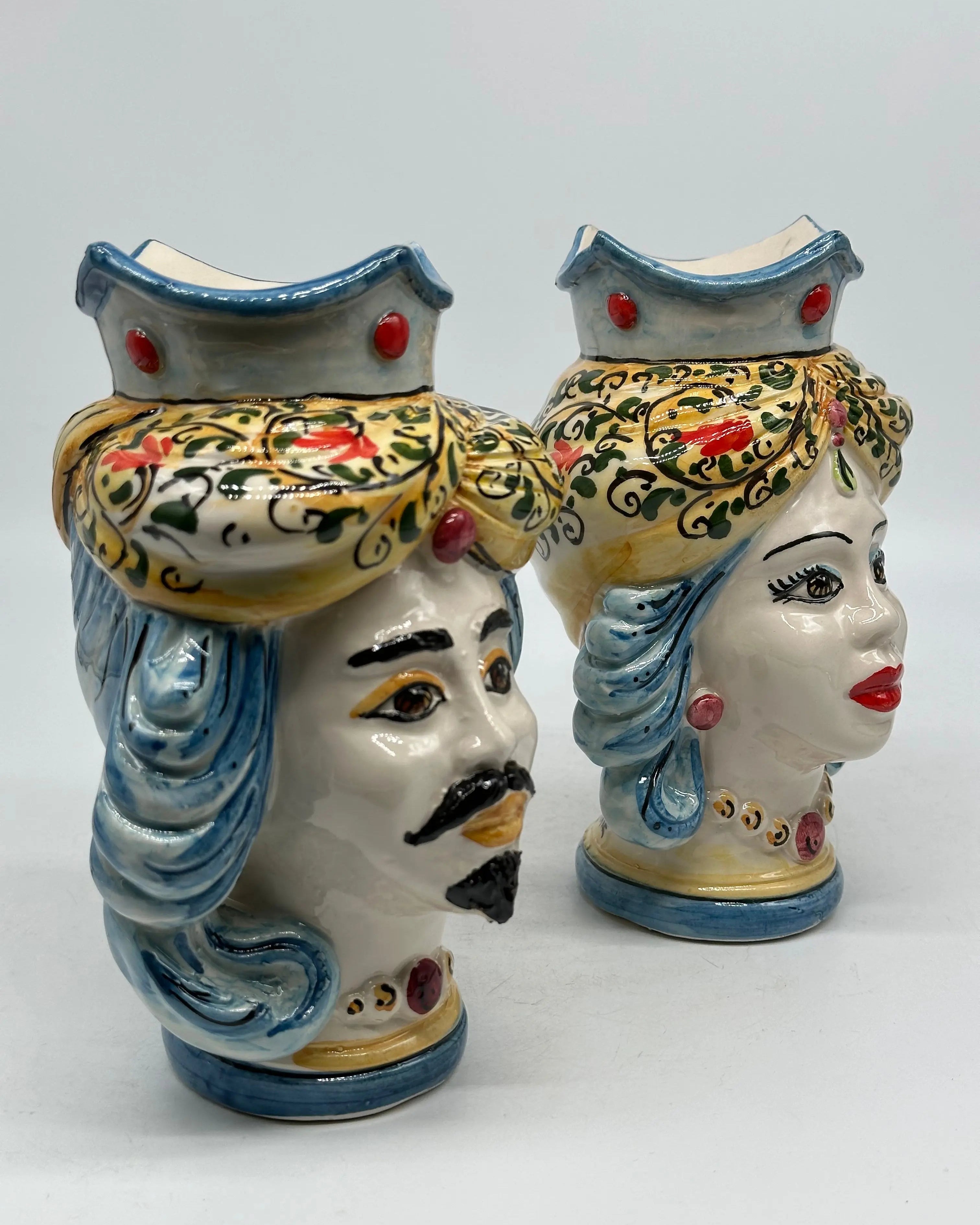 Coppia Teste di Moro DAFNE Ceramica Caltagirone cm H.20 L.12 Artigianale VARI COLORI DD CERAMICHE SICILIANE