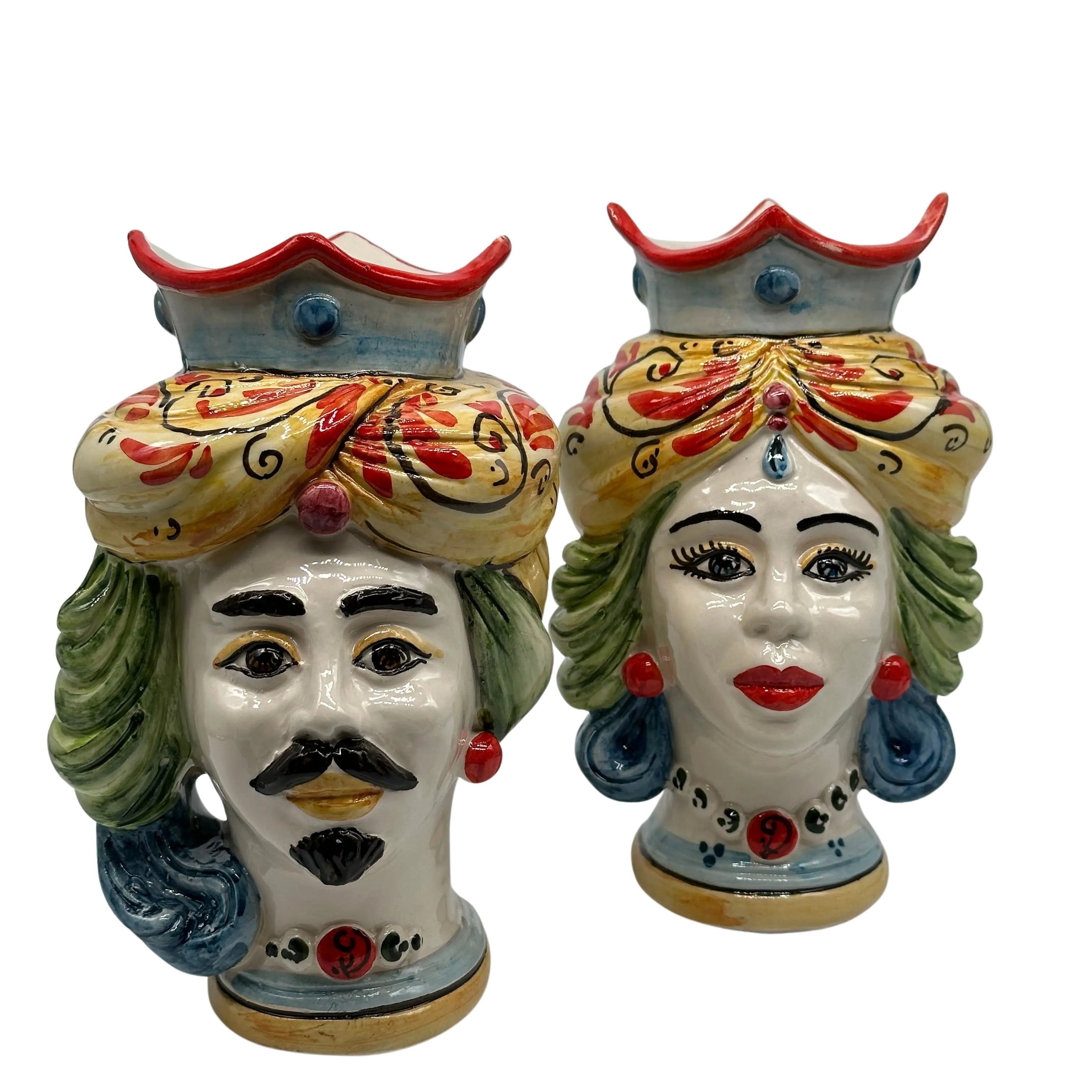 Coppia Teste di Moro DAFNE Ceramica Caltagirone cm H.20 L.12 Artigianale VARI COLORI DD CERAMICHE SICILIANE