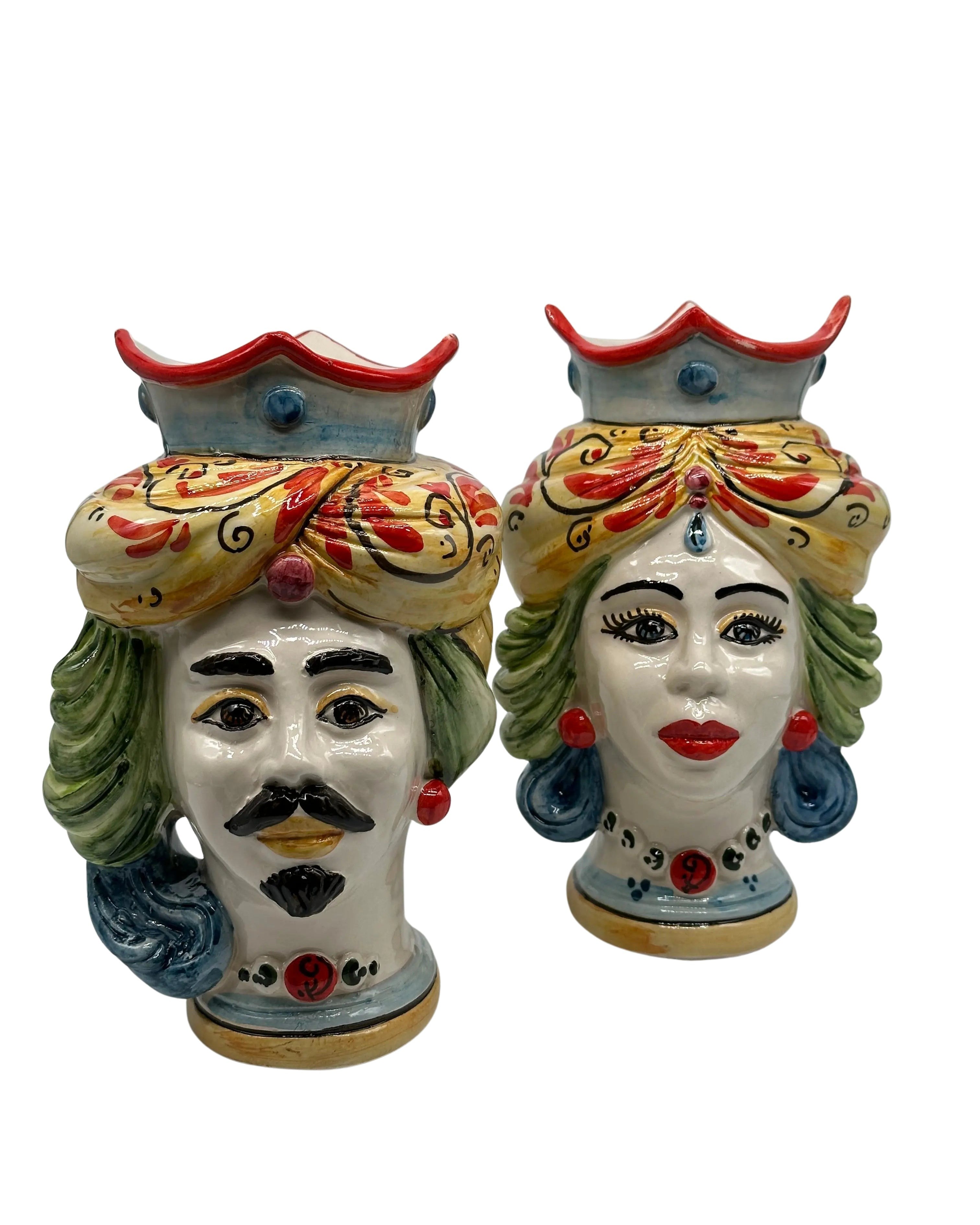 Coppia Teste di Moro DAFNE Ceramica Caltagirone cm H.20 L.12 Artigianale VARI COLORI DD CERAMICHE SICILIANE