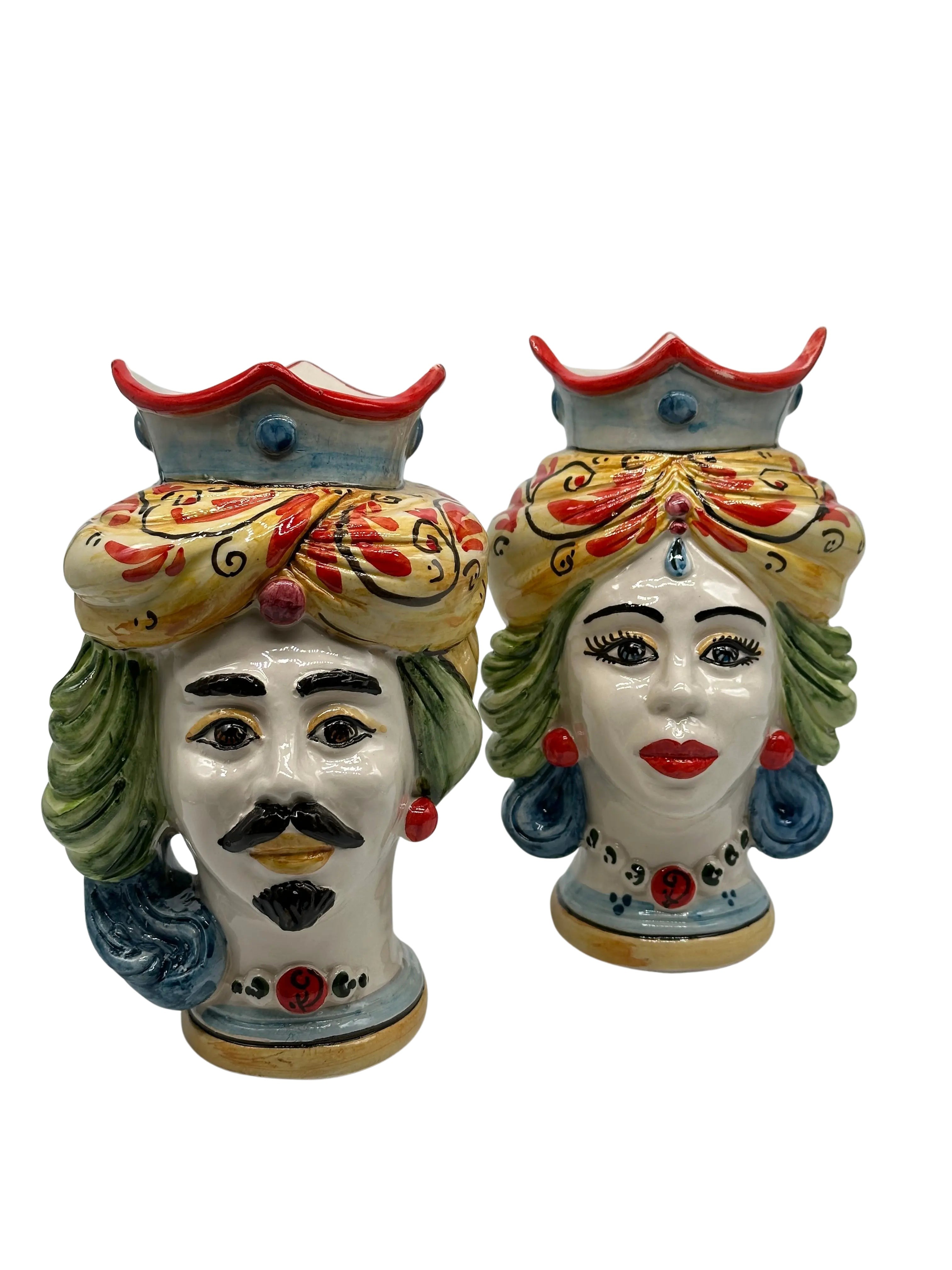 Coppia Teste di Moro DAFNE Ceramica Caltagirone cm H.20 L.12 Artigianale VARI COLORI DD CERAMICHE SICILIANE