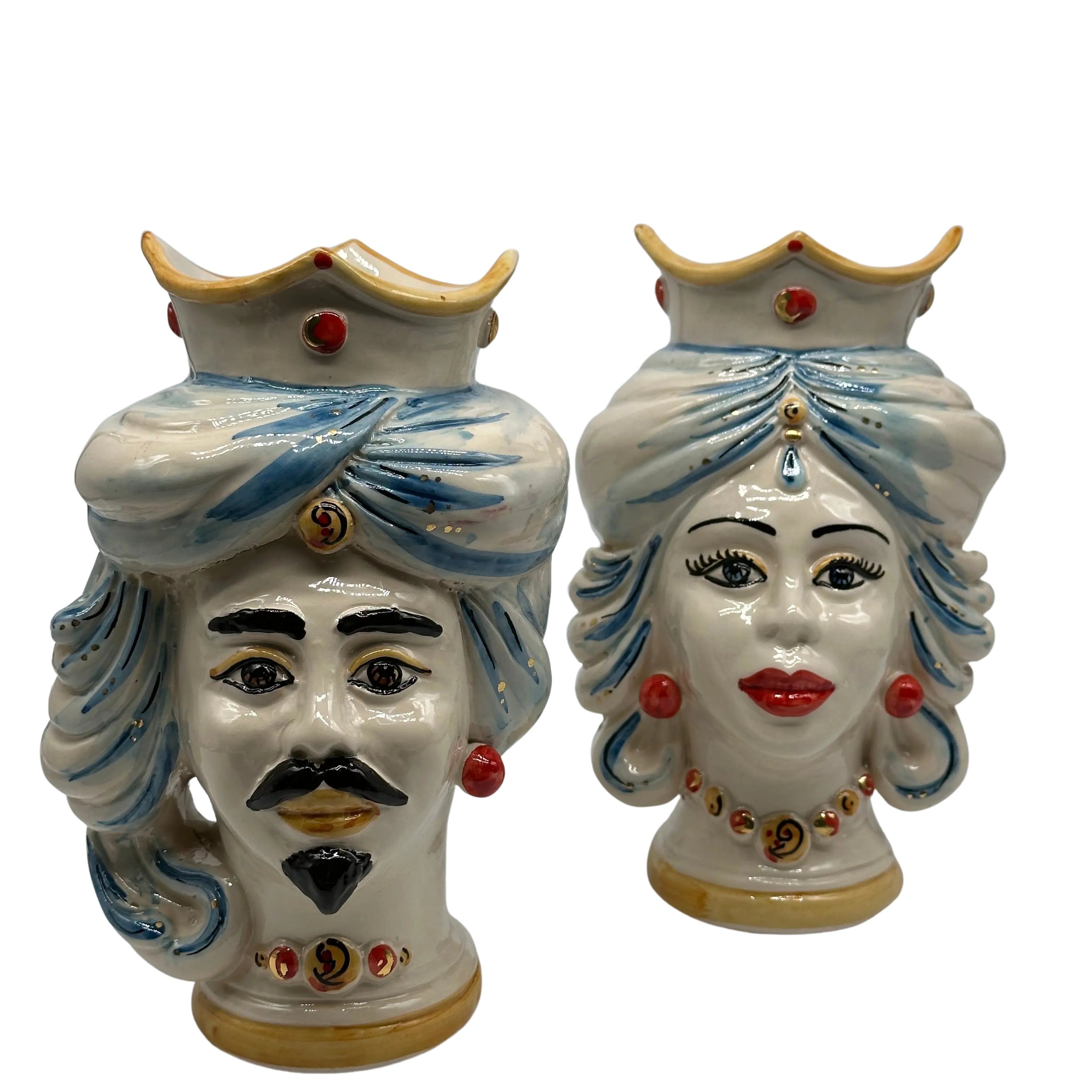 Coppia Teste di Moro DAFNE Ceramica Caltagirone cm H.20 L.12 Artigianale VARI COLORI DD CERAMICHE SICILIANE