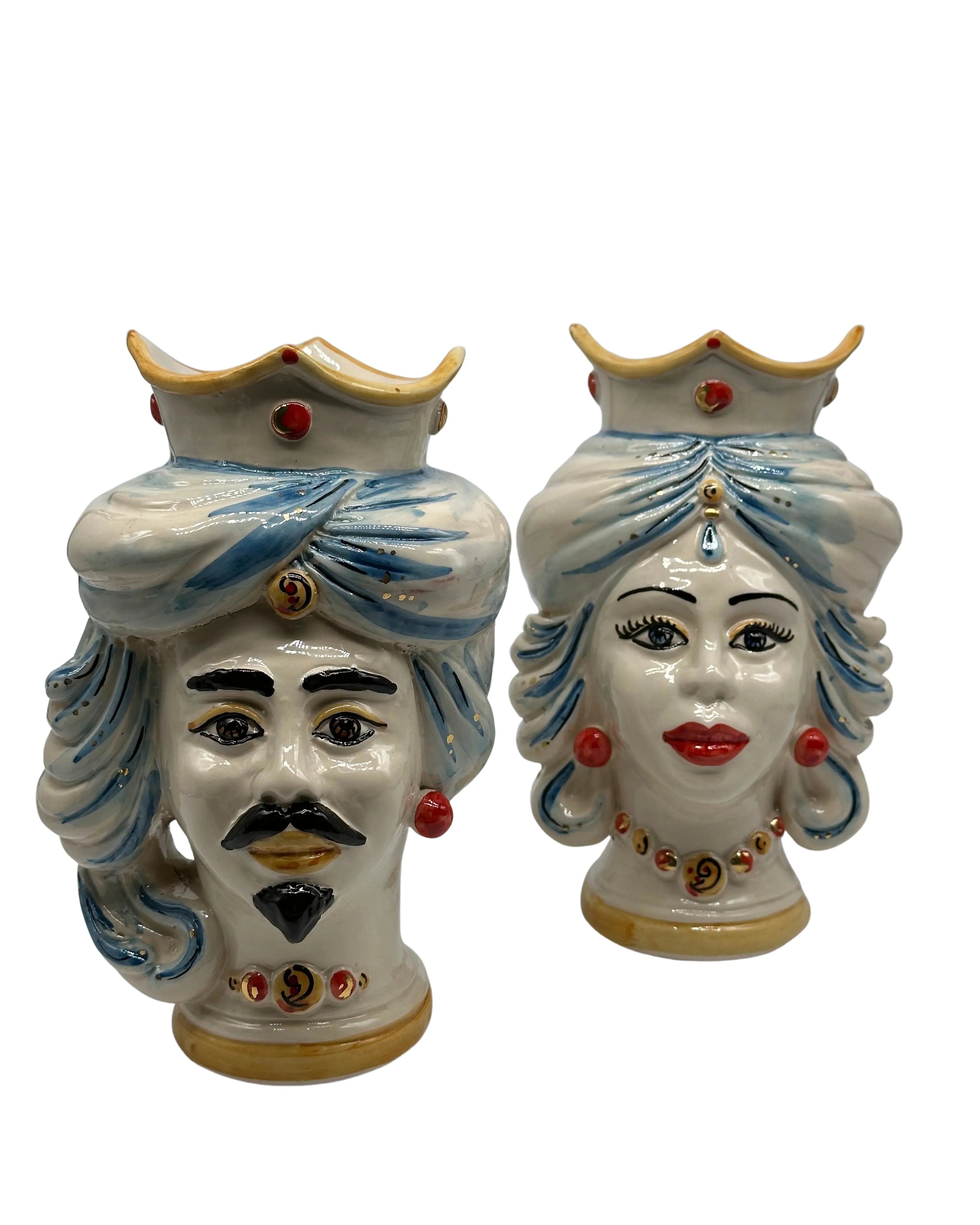 Coppia Teste di Moro DAFNE Ceramica Caltagirone cm H.20 L.12 Artigianale VARI COLORI DD CERAMICHE SICILIANE