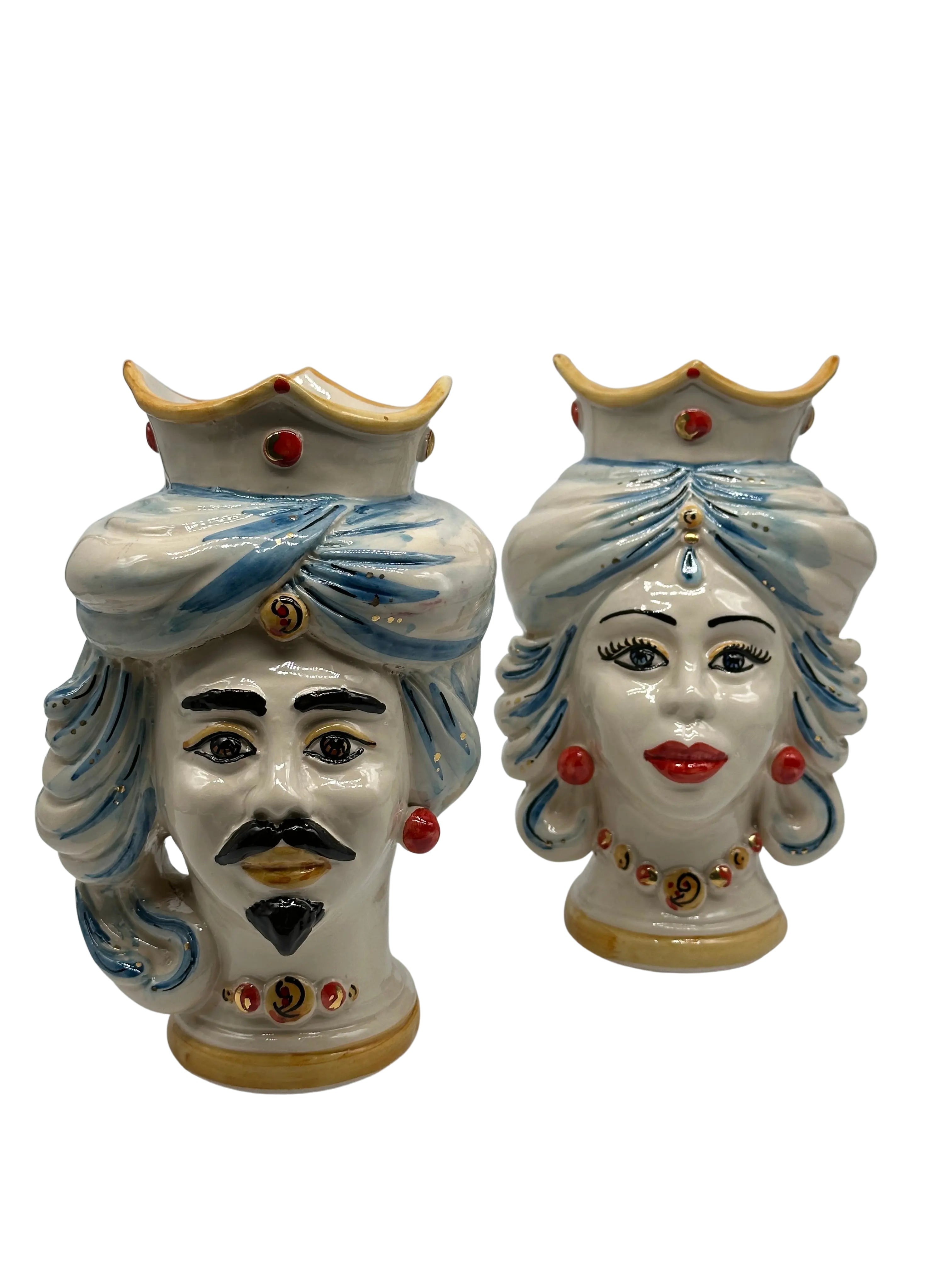 Coppia Teste di Moro DAFNE Ceramica Caltagirone cm H.20 L.12 Artigianale VARI COLORI DD CERAMICHE SICILIANE