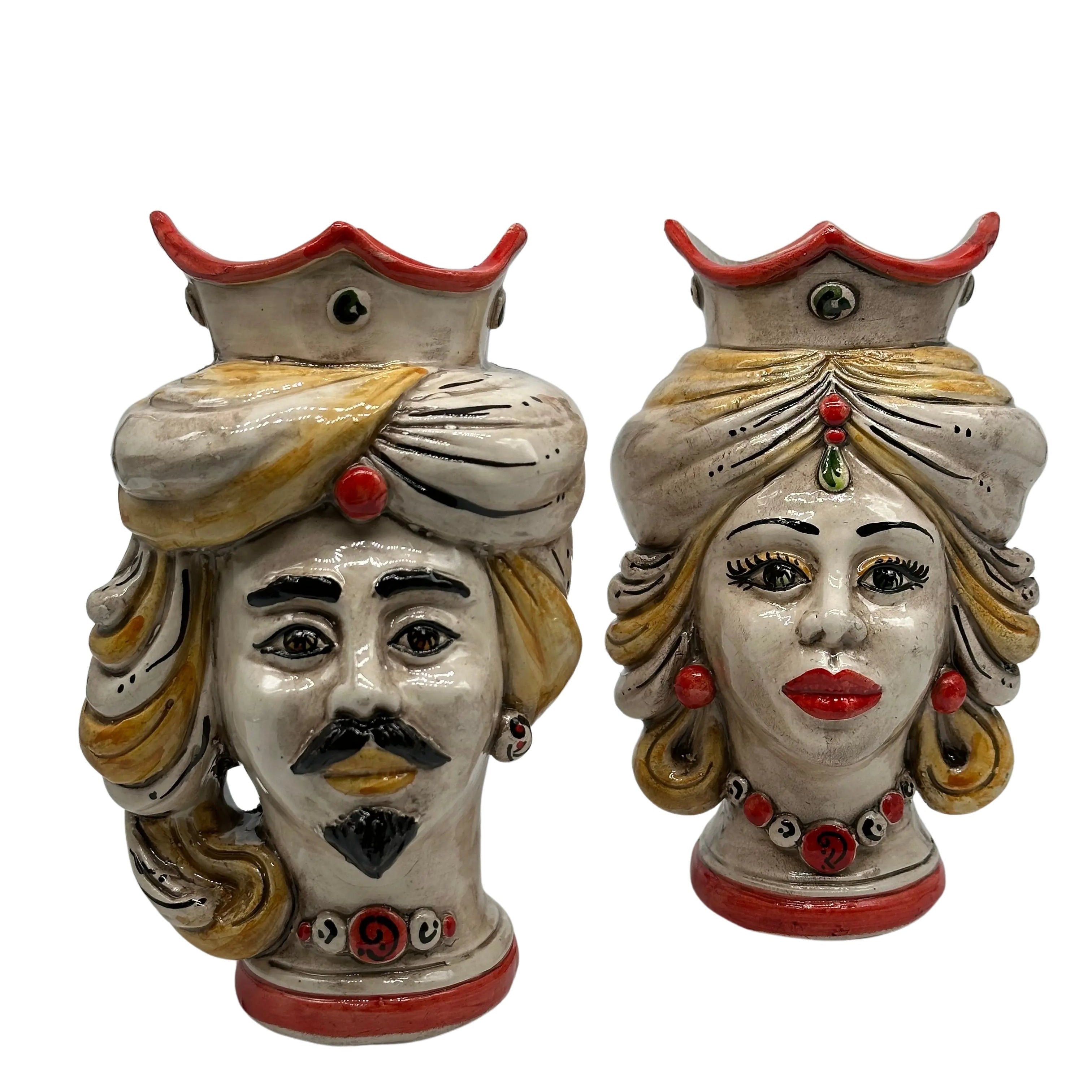 Coppia Teste di Moro DAFNE Ceramica Caltagirone cm H.20 L.12 Artigianale VARI COLORI DD CERAMICHE SICILIANE