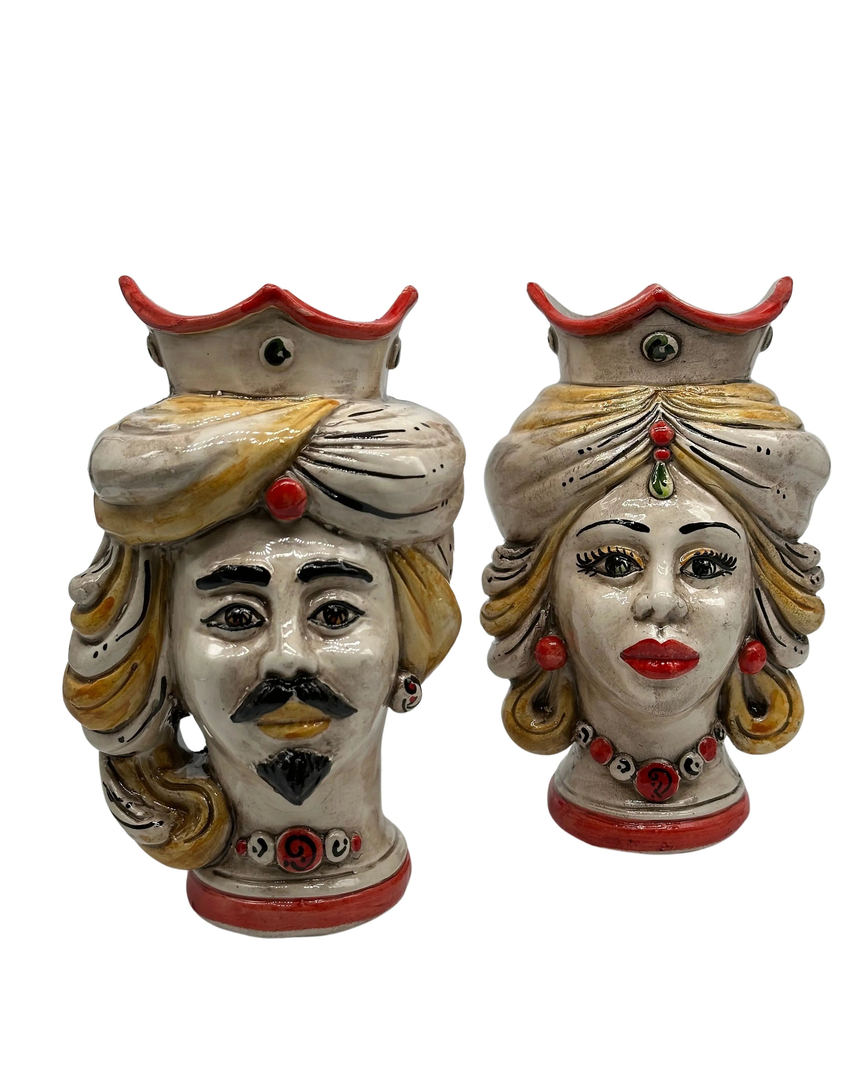 Coppia Teste di Moro DAFNE Ceramica Caltagirone cm H.20 L.12 Artigianale VARI COLORI DD CERAMICHE SICILIANE