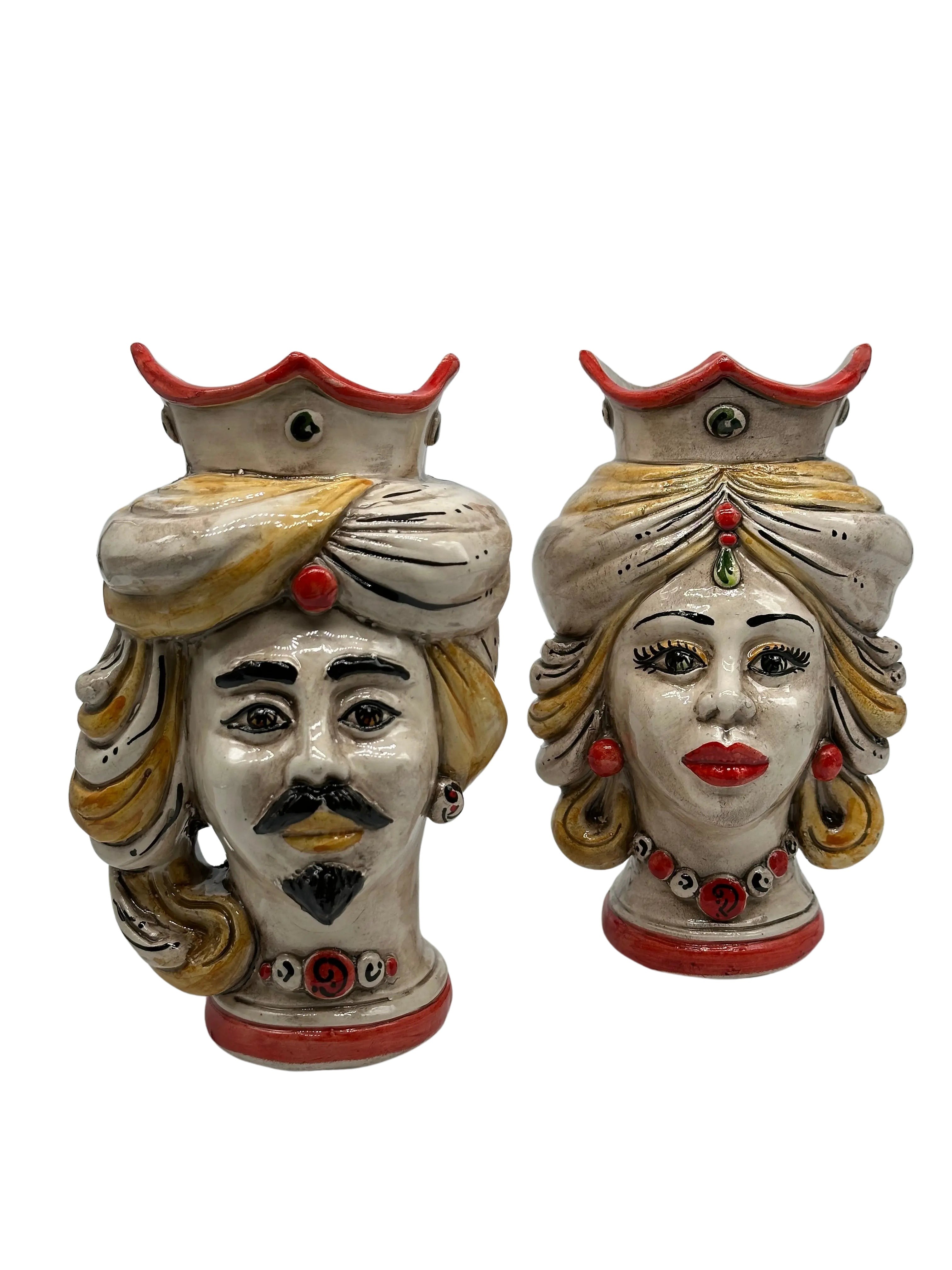 Coppia Teste di Moro DAFNE Ceramica Caltagirone cm H.20 L.12 Artigianale VARI COLORI DD CERAMICHE SICILIANE
