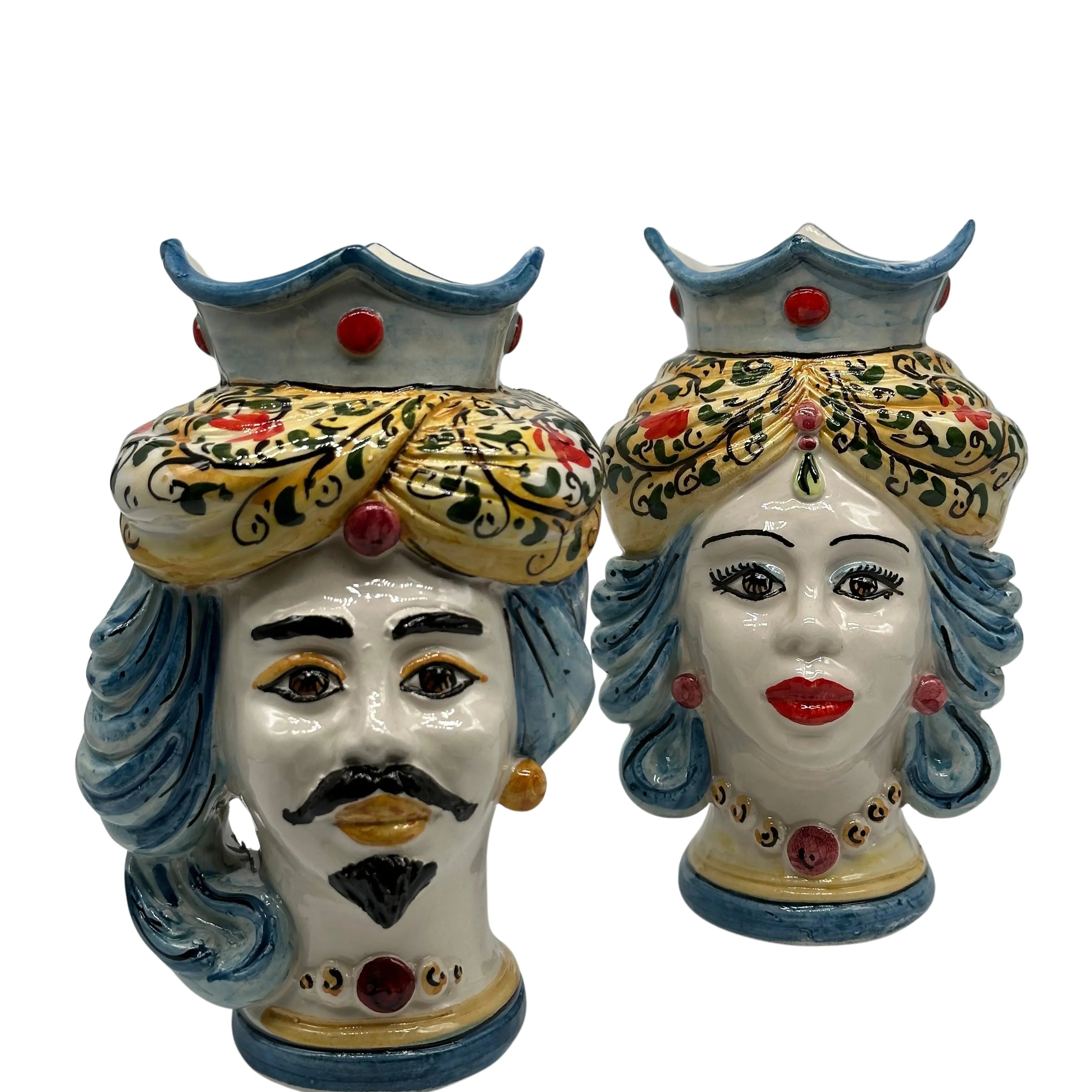 Coppia Teste di Moro DAFNE Ceramica Caltagirone cm H.20 L.12 Artigianale VARI COLORI DD CERAMICHE SICILIANE