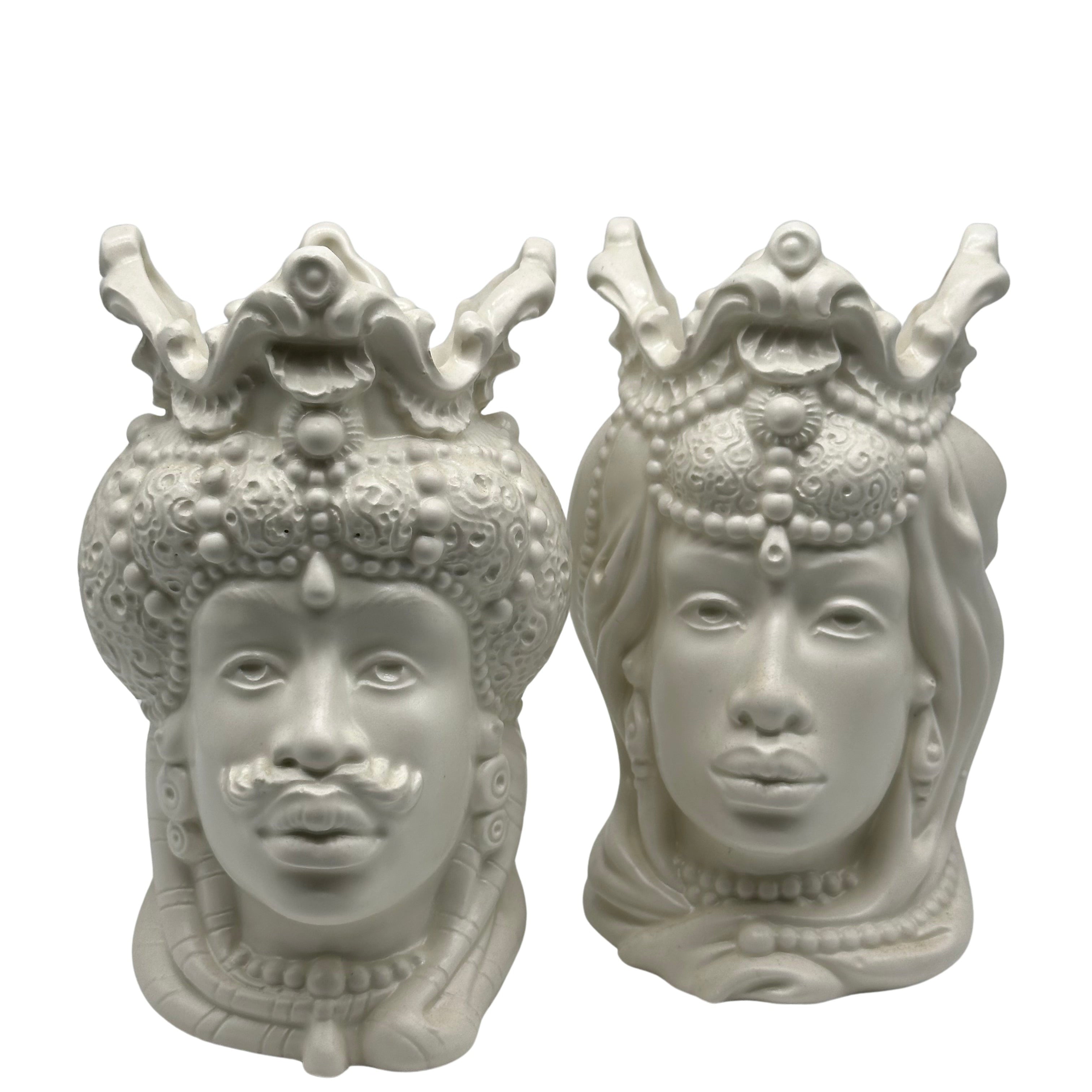 Coppia Teste di Moro Emiro Ceramica Caltagirone cm H.20 Artigianale VARI COLORI DD CERAMICHE SICILIANE