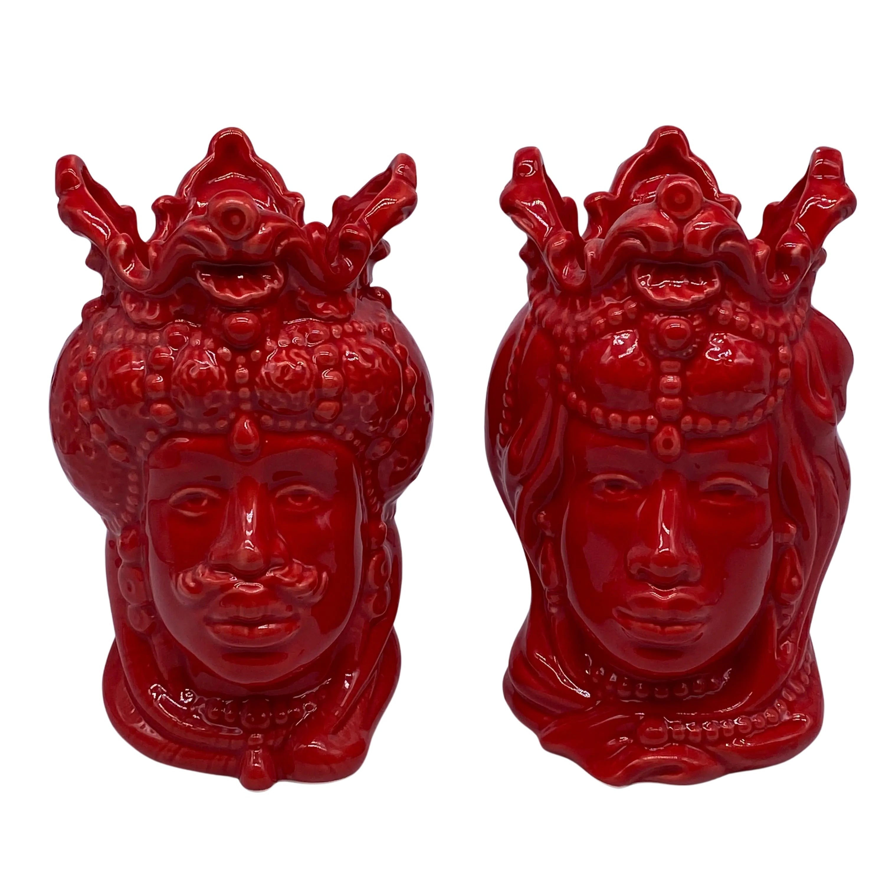 Coppia Teste di Moro Emiro Ceramica Caltagirone cm H.20 Artigianale VARI COLORI DD CERAMICHE SICILIANE