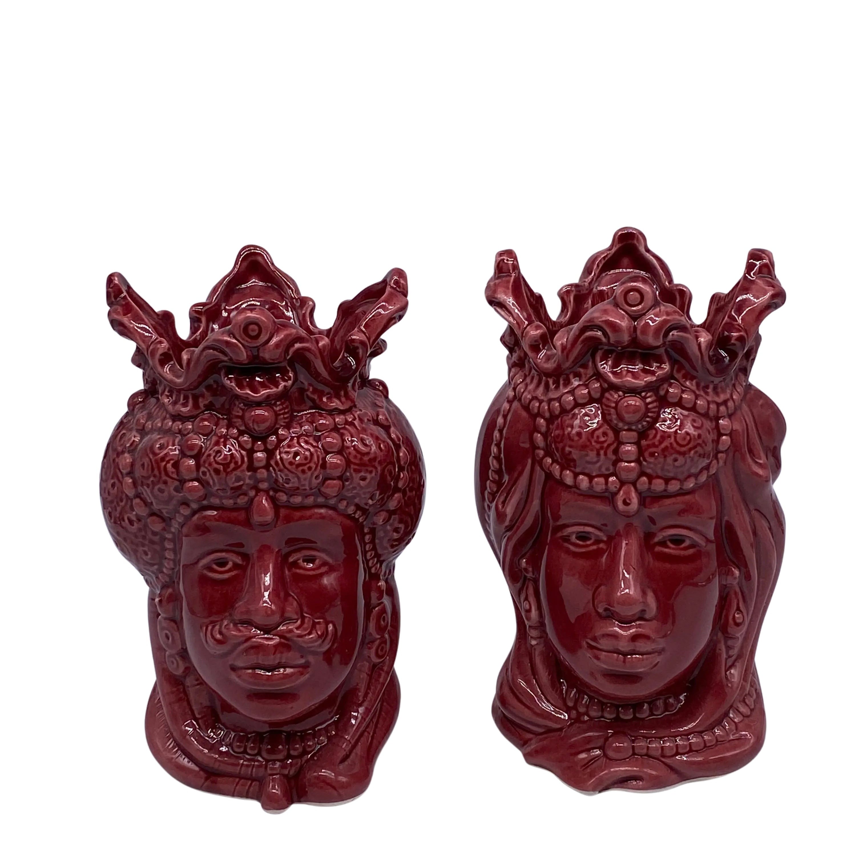 Coppia Teste di Moro Emiro Ceramica Caltagirone cm H.20 Artigianale VARI COLORI DD CERAMICHE SICILIANE