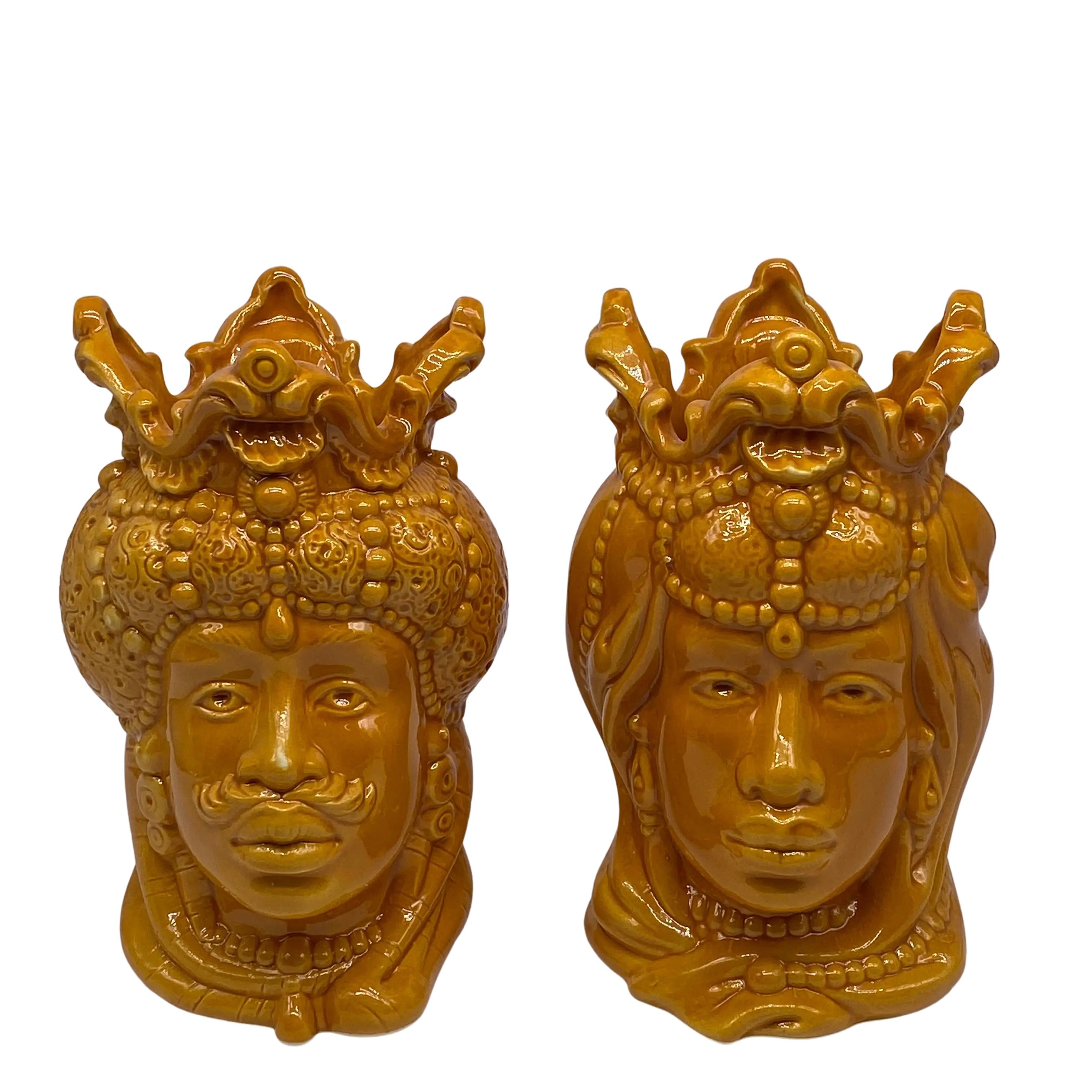 Coppia Teste di Moro Emiro Ceramica Caltagirone cm H.20 Artigianale VARI COLORI DD CERAMICHE SICILIANE