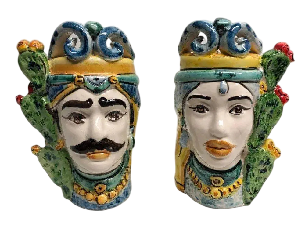 Teste di Moro Fichi d'India Ceramica Caltagirone cm H.15 L.9 Artigianale - DD CERAMICHE SICILIANE