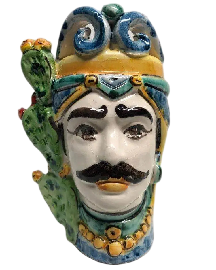 Teste di Moro Fichi d'India Ceramica Caltagirone cm H.15 L.9 Artigianale - DD CERAMICHE SICILIANE