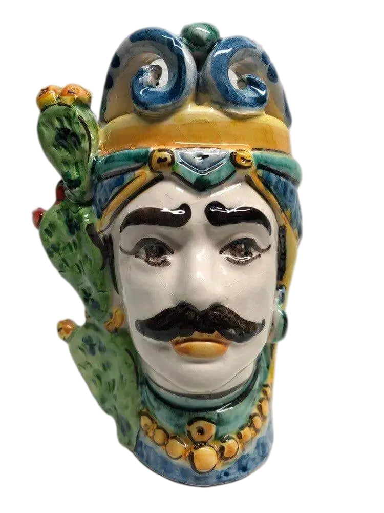 Teste di Moro Fichi d'India Ceramica Caltagirone cm H.15 L.9 Artigianale - DD CERAMICHE SICILIANE