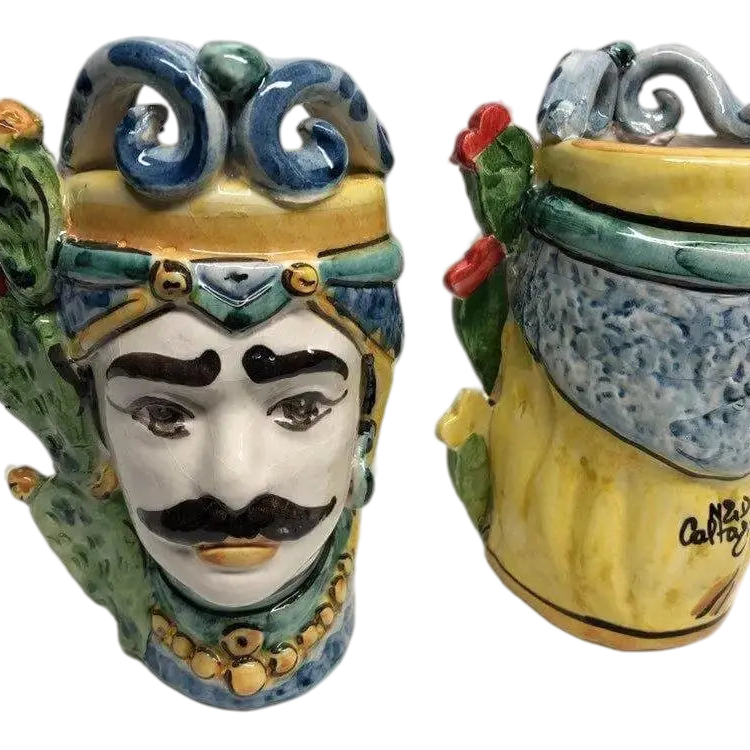 Teste di Moro Fichi d'India Ceramica Caltagirone cm H.15 L.9 Artigianale - DD CERAMICHE SICILIANE