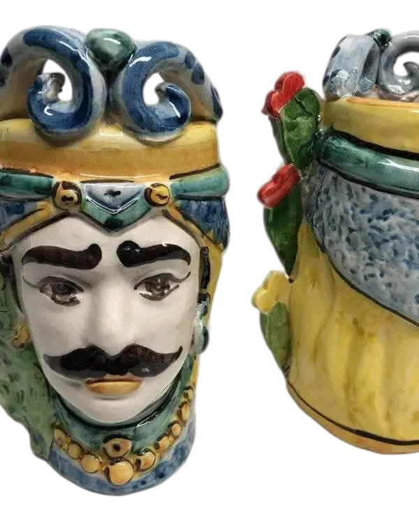 Teste di Moro Fichi d'India Ceramica Caltagirone cm H.15 L.9 Artigianale - DD CERAMICHE SICILIANE