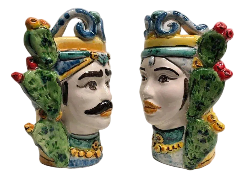 Teste di Moro Fichi d'India Ceramica Caltagirone cm H.15 L.9 Artigianale - DD CERAMICHE SICILIANE