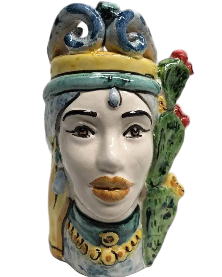 Teste di Moro Fichi d'India Ceramica Caltagirone cm H.15 L.9 Artigianale - DD CERAMICHE SICILIANE