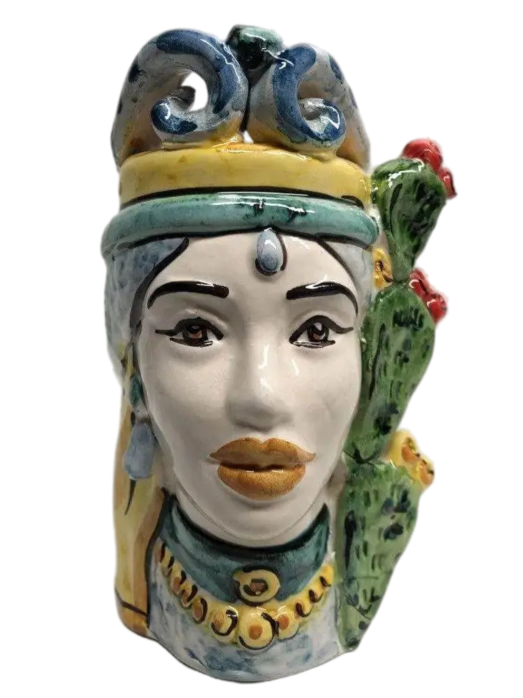 Teste di Moro Fichi d'India Ceramica Caltagirone cm H.15 L.9 Artigianale - DD CERAMICHE SICILIANE