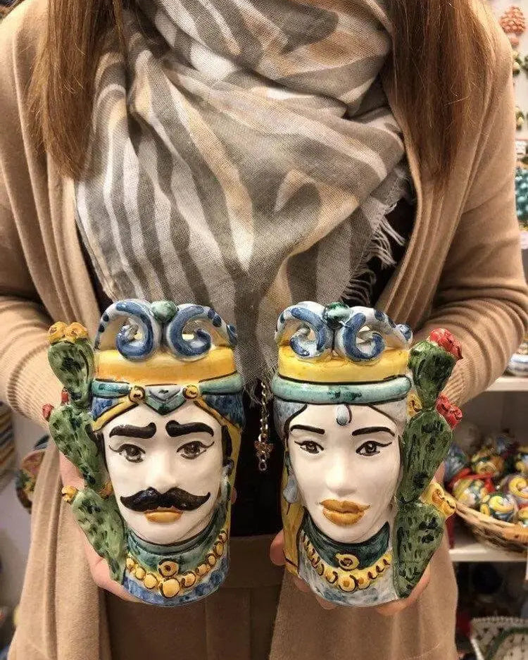 Teste di Moro Fichi d'India Ceramica Caltagirone cm H.15 L.9 Artigianale - DD CERAMICHE SICILIANE