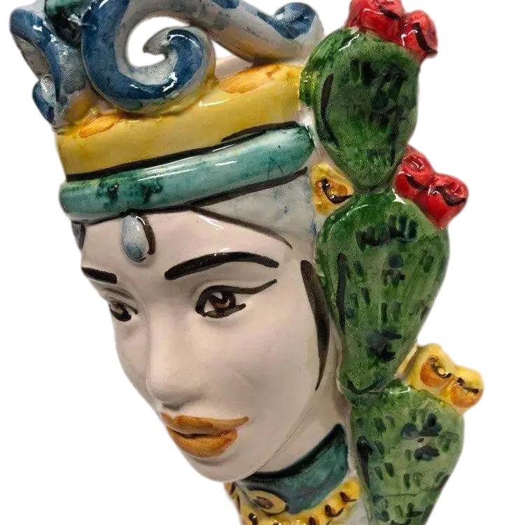 Teste di Moro Fichi d'India Ceramica Caltagirone cm H.15 L.9 Artigianale - DD CERAMICHE SICILIANE