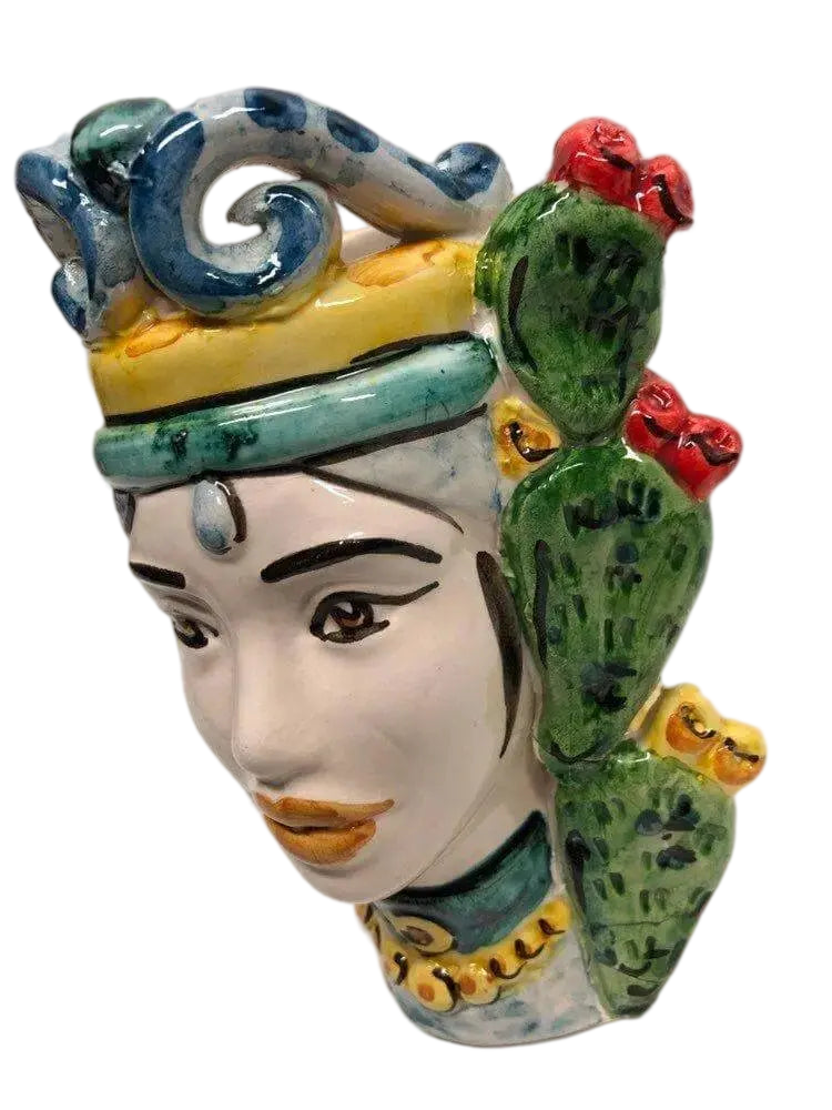 Teste di Moro Fichi d'India Ceramica Caltagirone cm H.15 L.9 Artigianale - DD CERAMICHE SICILIANE