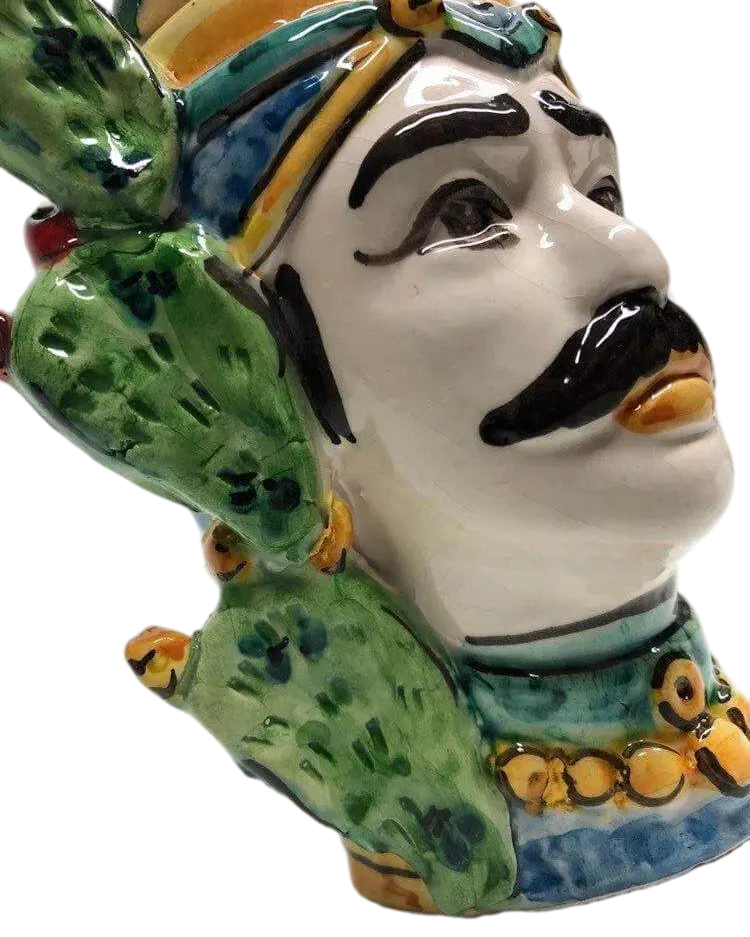 Teste di Moro Fichi d'India Ceramica Caltagirone cm H.15 L.9 Artigianale - DD CERAMICHE SICILIANE