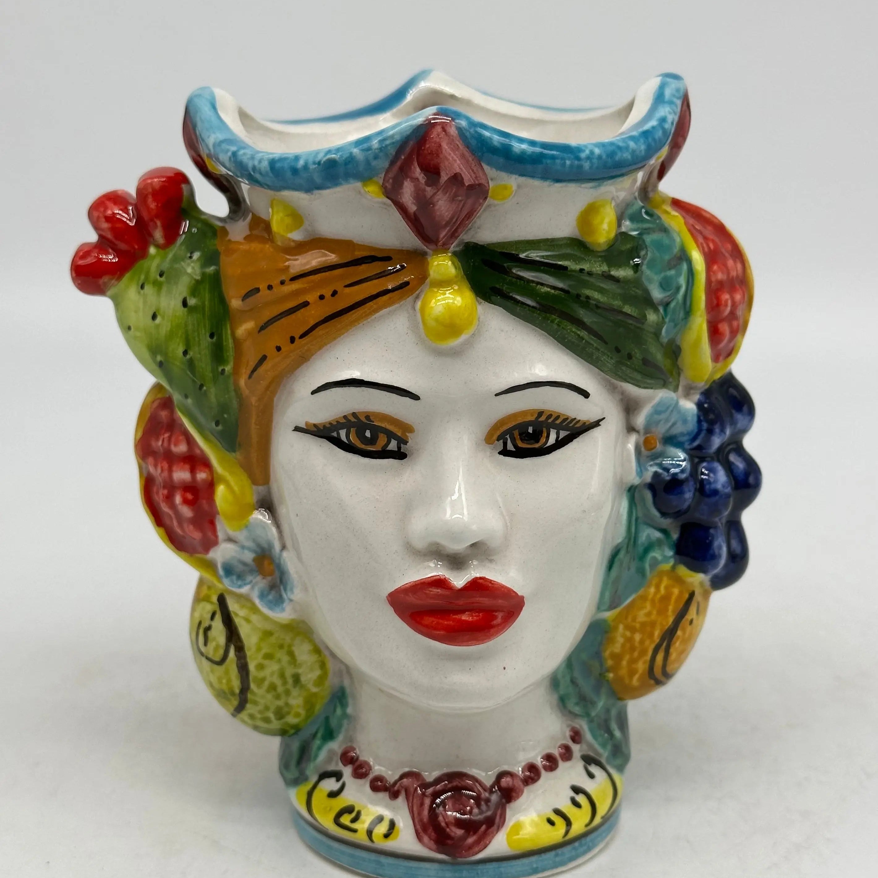 Coppia Teste di Moro Frutta Ceramica Caltagirone cm H.15 L.12 Artigianale DD CERAMICHE SICILIANE