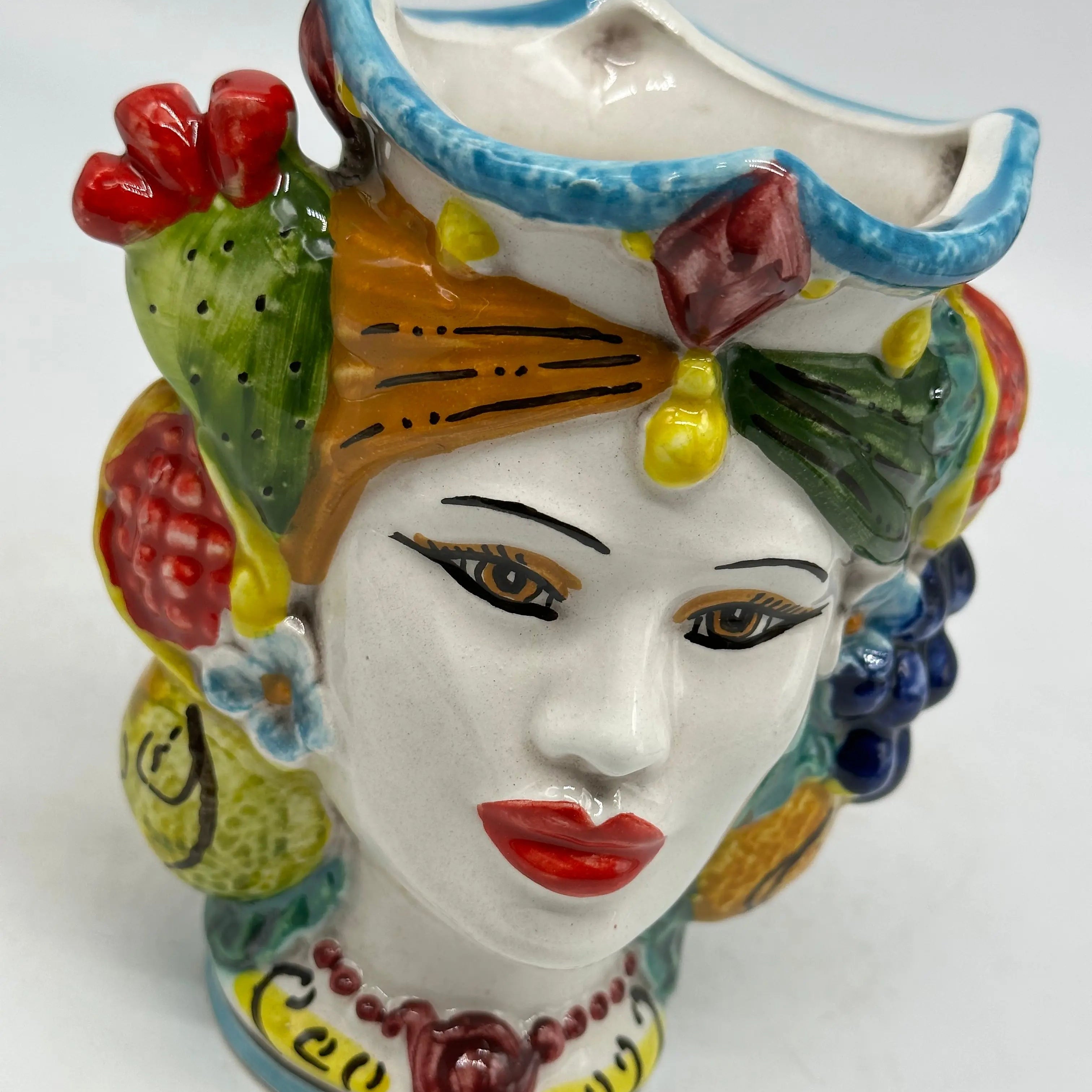 Coppia Teste di Moro Frutta Ceramica Caltagirone cm H.15 L.12 Artigianale DD CERAMICHE SICILIANE