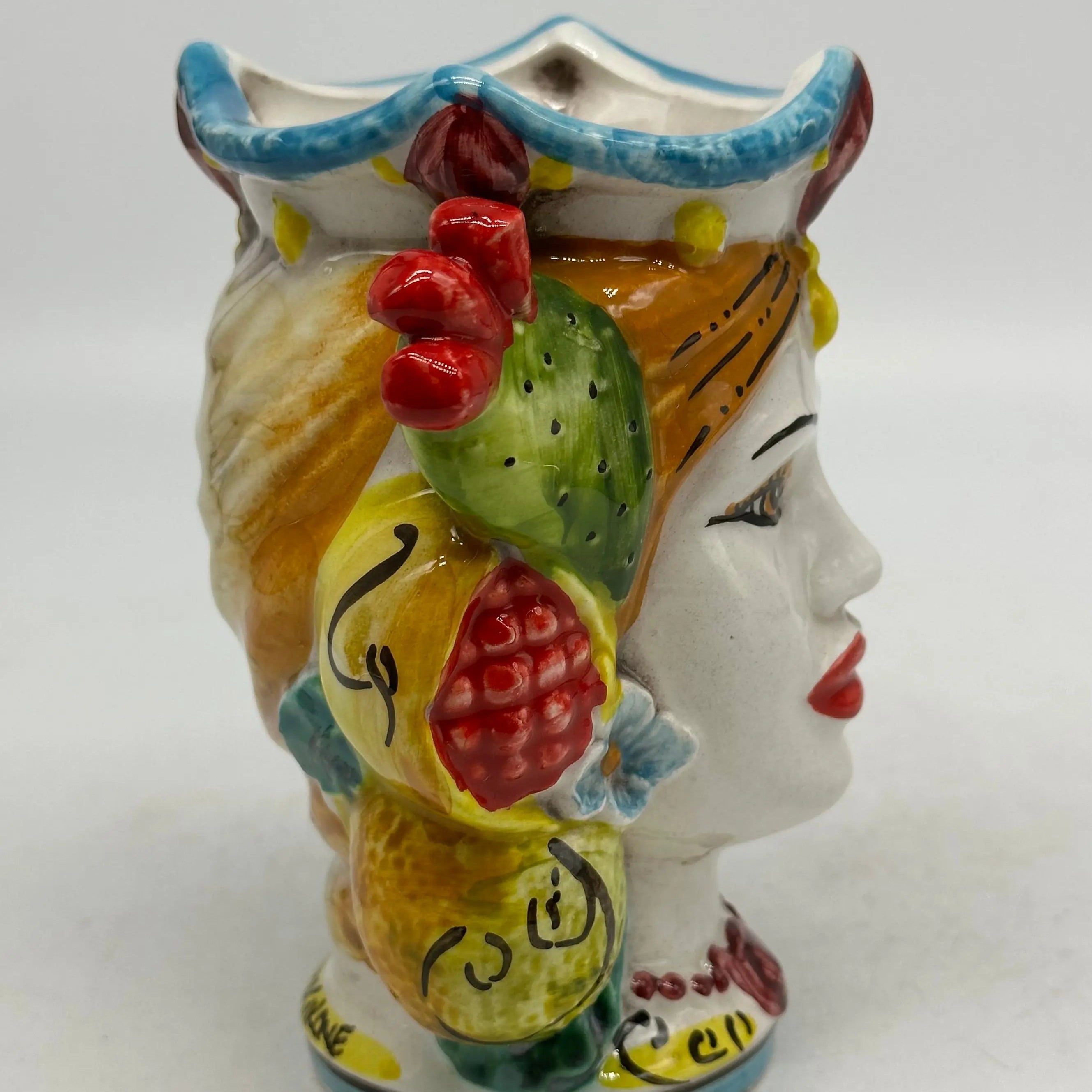 Coppia Teste di Moro Frutta Ceramica Caltagirone cm H.15 L.12 Artigianale DD CERAMICHE SICILIANE