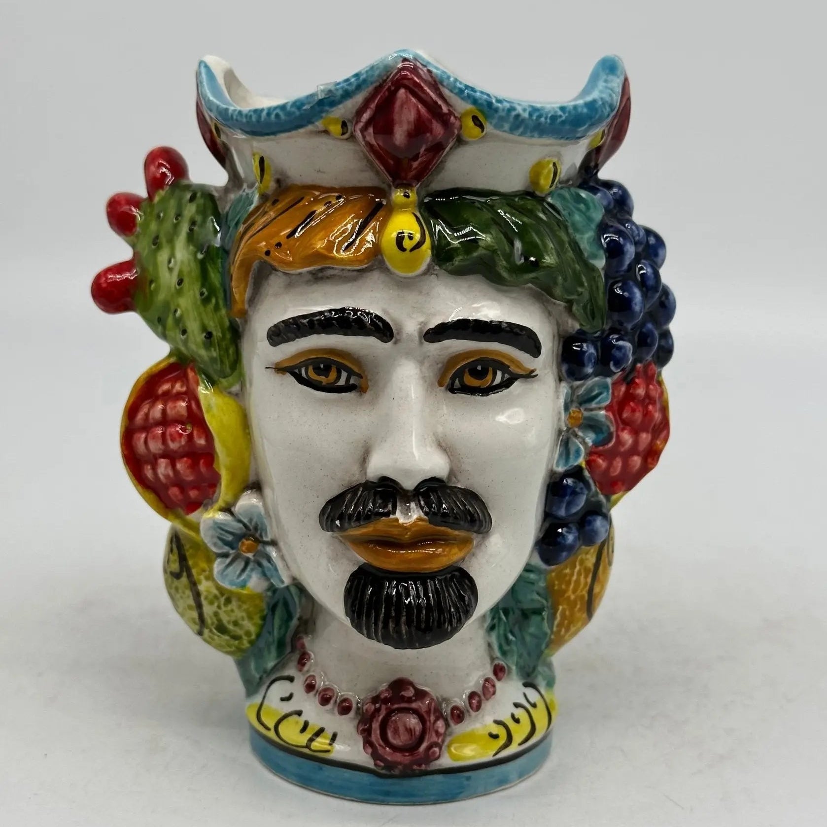 Coppia Teste di Moro Frutta Ceramica Caltagirone cm H.14 L.11 Artigianale - TESTA DI MORO