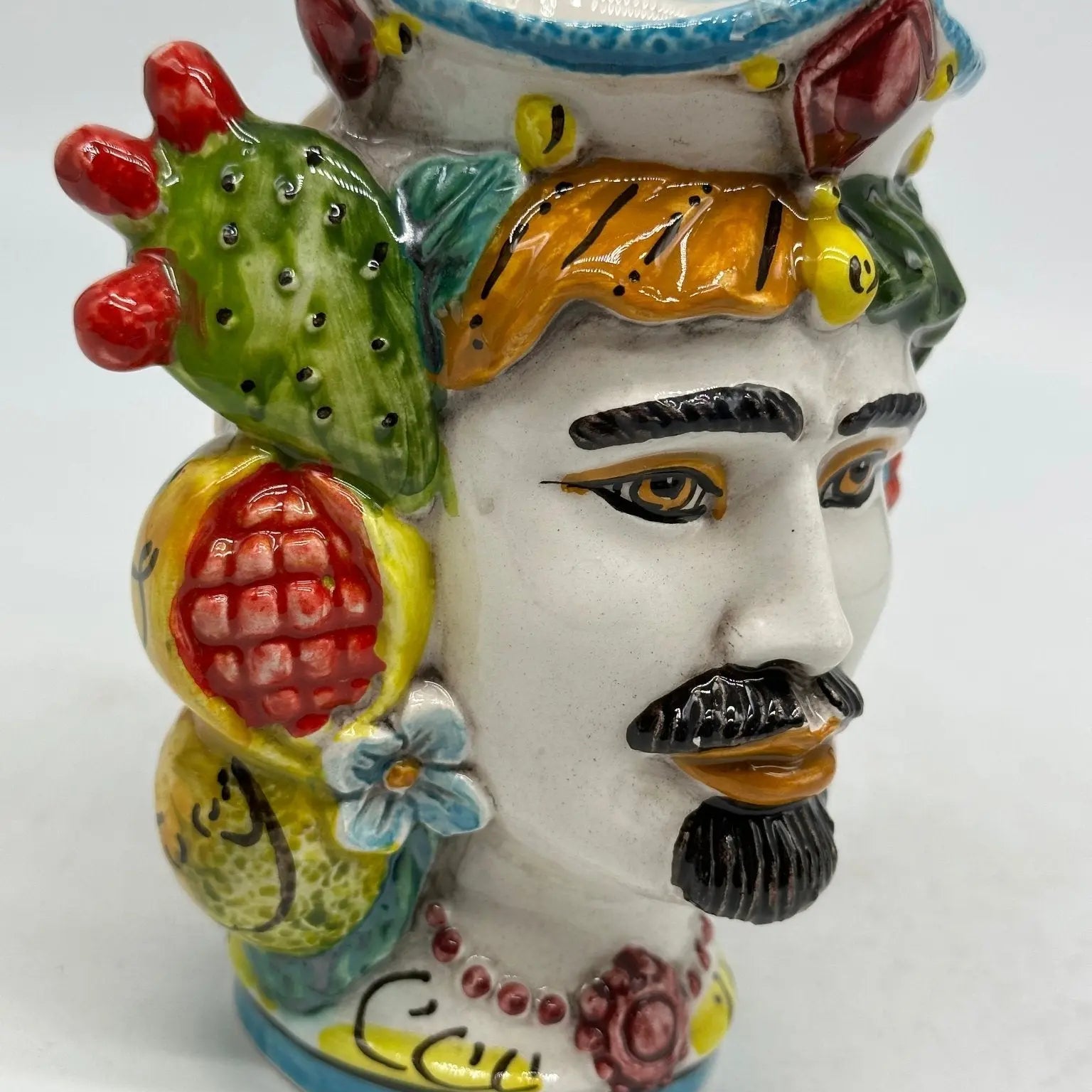 Coppia Teste di Moro Frutta Ceramica Caltagirone cm H.14 L.11 Artigianale - TESTA DI MORO