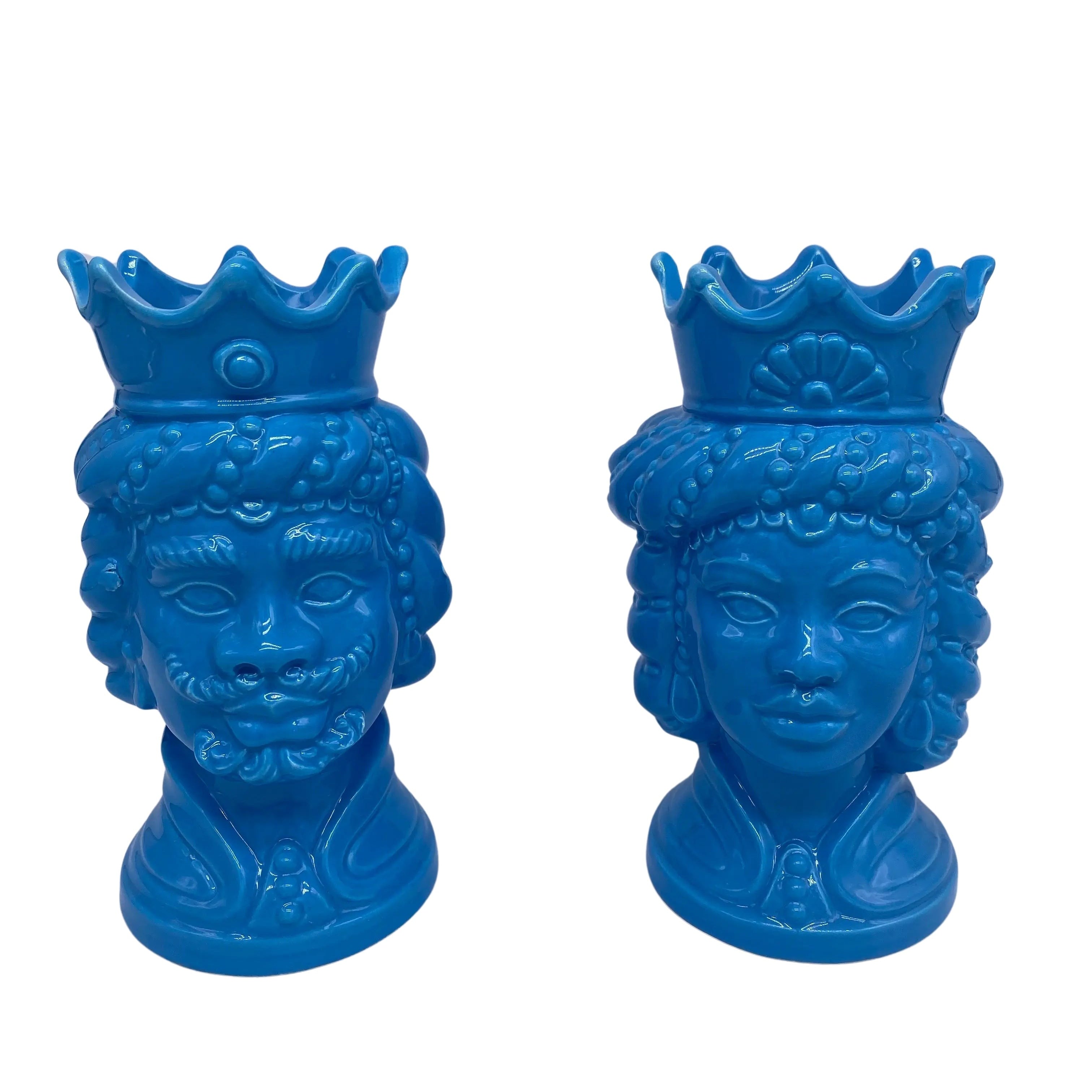 Coppia Teste di Moro Girun Ceramica Caltagirone cm H.15 L.8 Artigianale VARI COLORI DD CERAMICHE SICILIANE