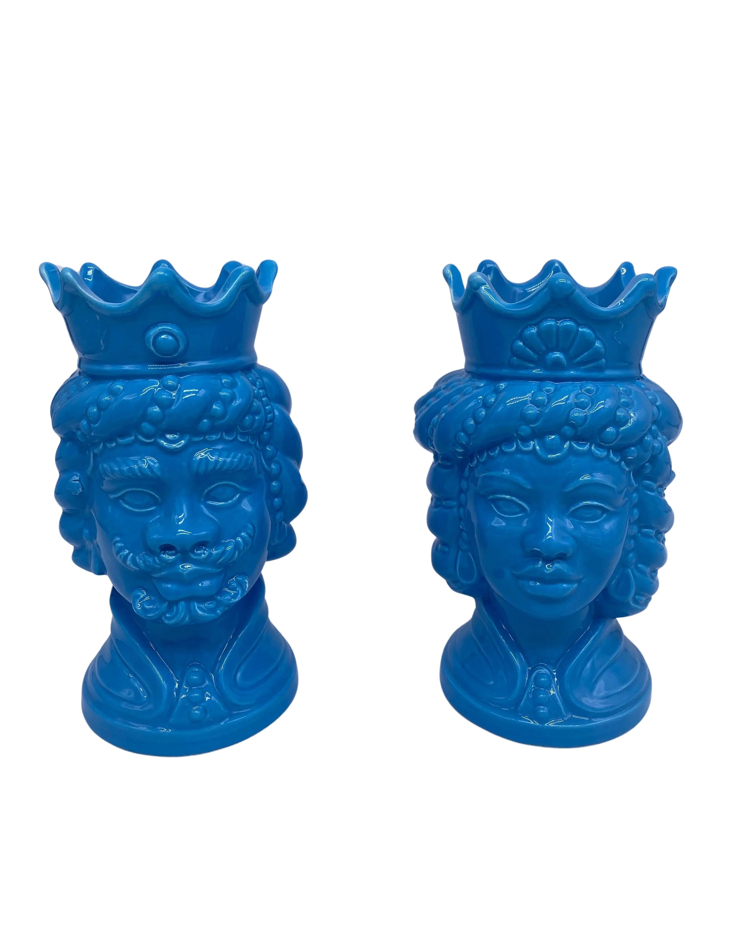 Coppia Teste di Moro Girun Ceramica Caltagirone cm H.15 L.8 Artigianale VARI COLORI DD CERAMICHE SICILIANE