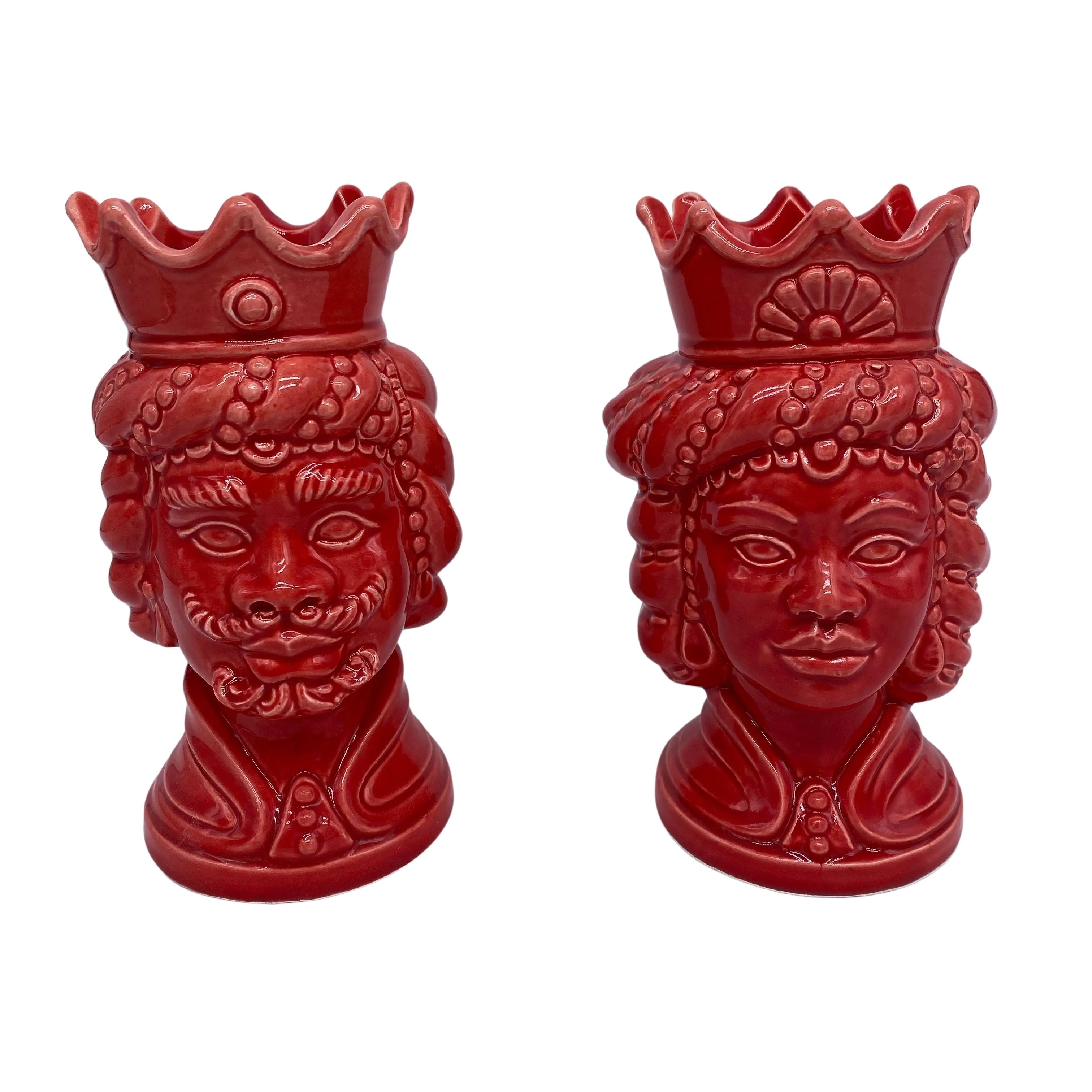 Coppia Teste di Moro Girun Ceramica Caltagirone cm H.15 L.8 Artigianale VARI COLORI DD CERAMICHE SICILIANE