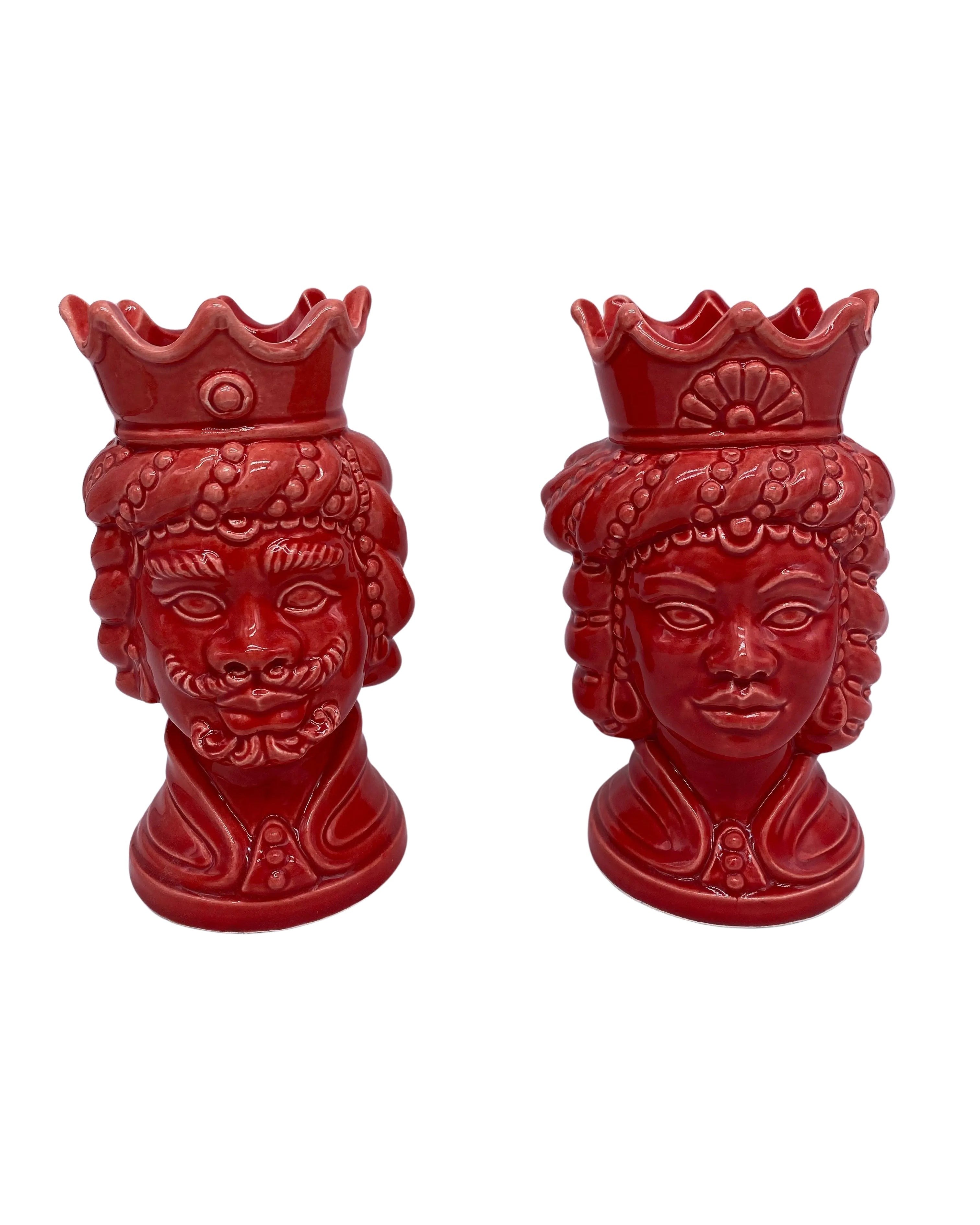 Coppia Teste di Moro Girun Ceramica Caltagirone cm H.15 L.8 Artigianale VARI COLORI DD CERAMICHE SICILIANE