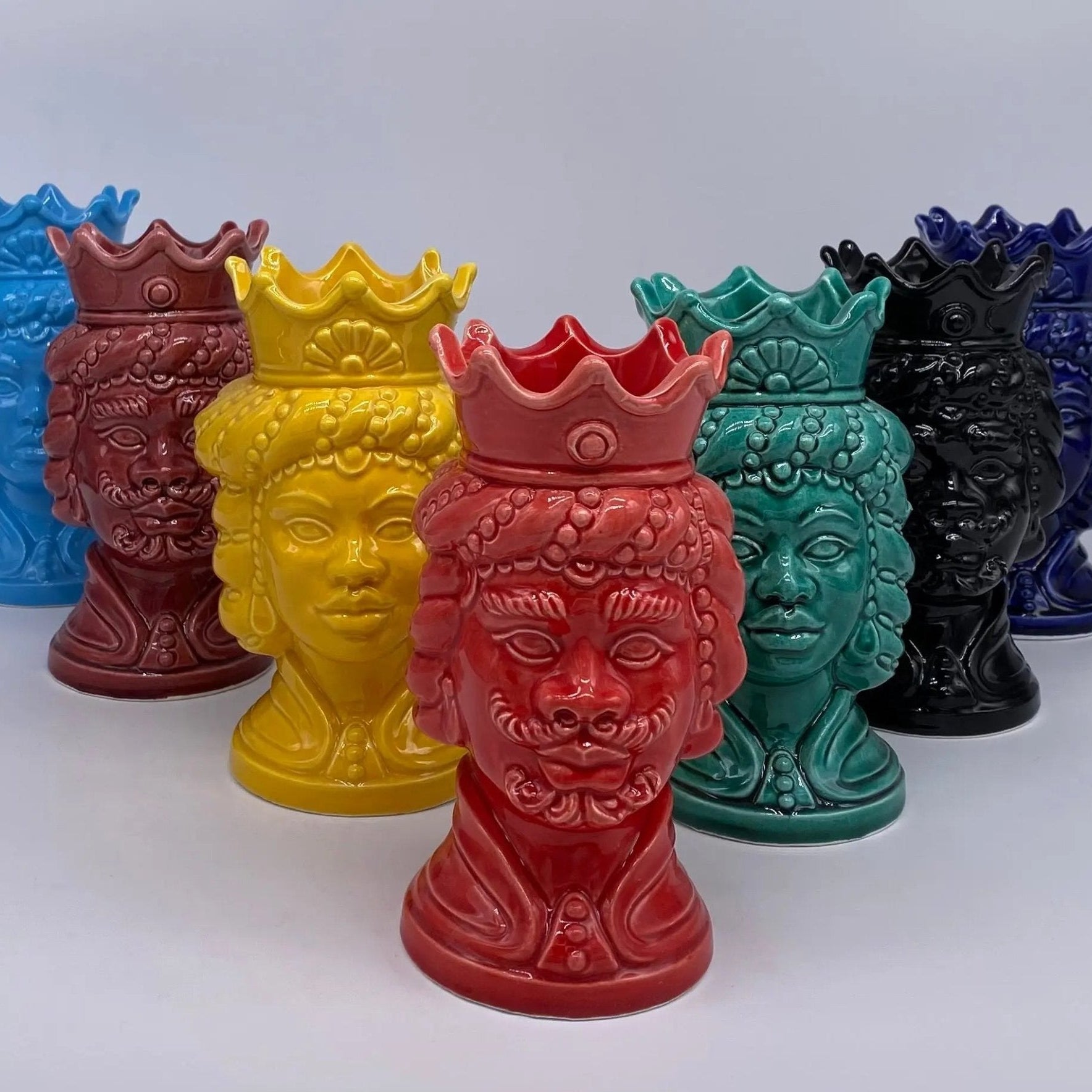 Coppia Teste di Moro Girun Ceramica Caltagirone cm H.15 L.8 Artigianale VARI COLORI - DD CERAMICHE SICILIANE