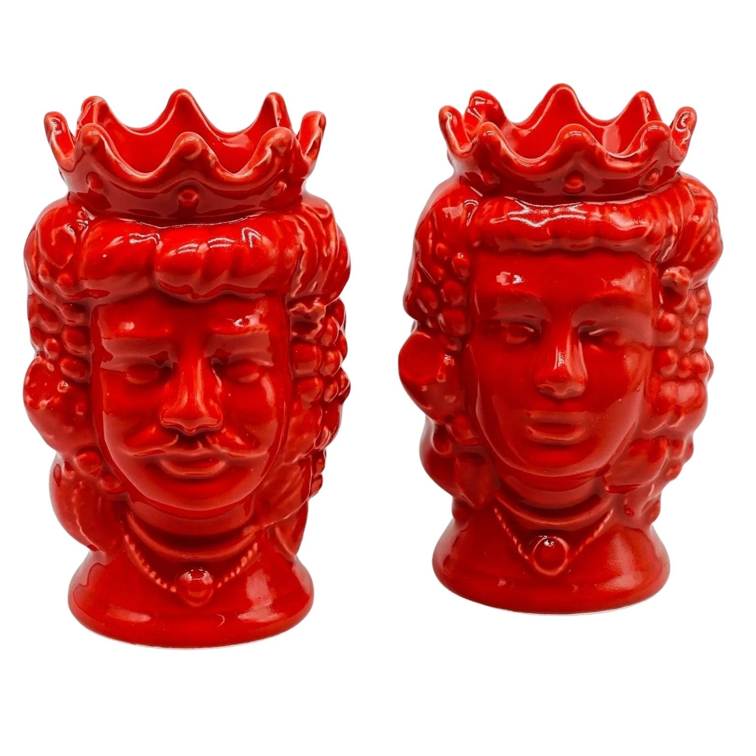 Coppia Teste di Moro Kalat Frutta Ceramica Caltagirone cm H.14 L.9 Artigianale VARI COLORI - Rosso - TESTA DI MORO
