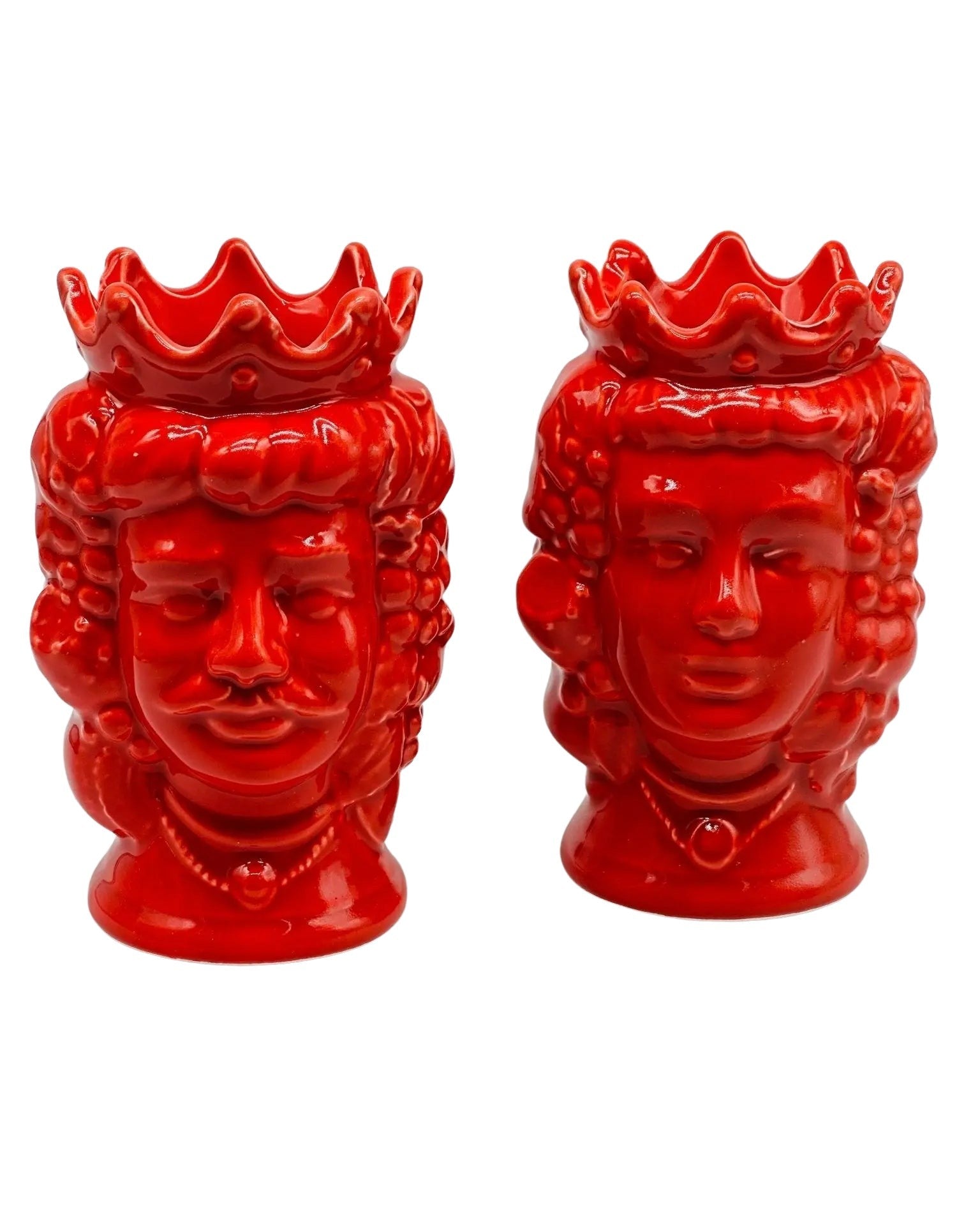 Coppia Teste di Moro Kalat Frutta Ceramica Caltagirone cm H.14 L.9 Artigianale VARI COLORI - Rosso - TESTA DI MORO