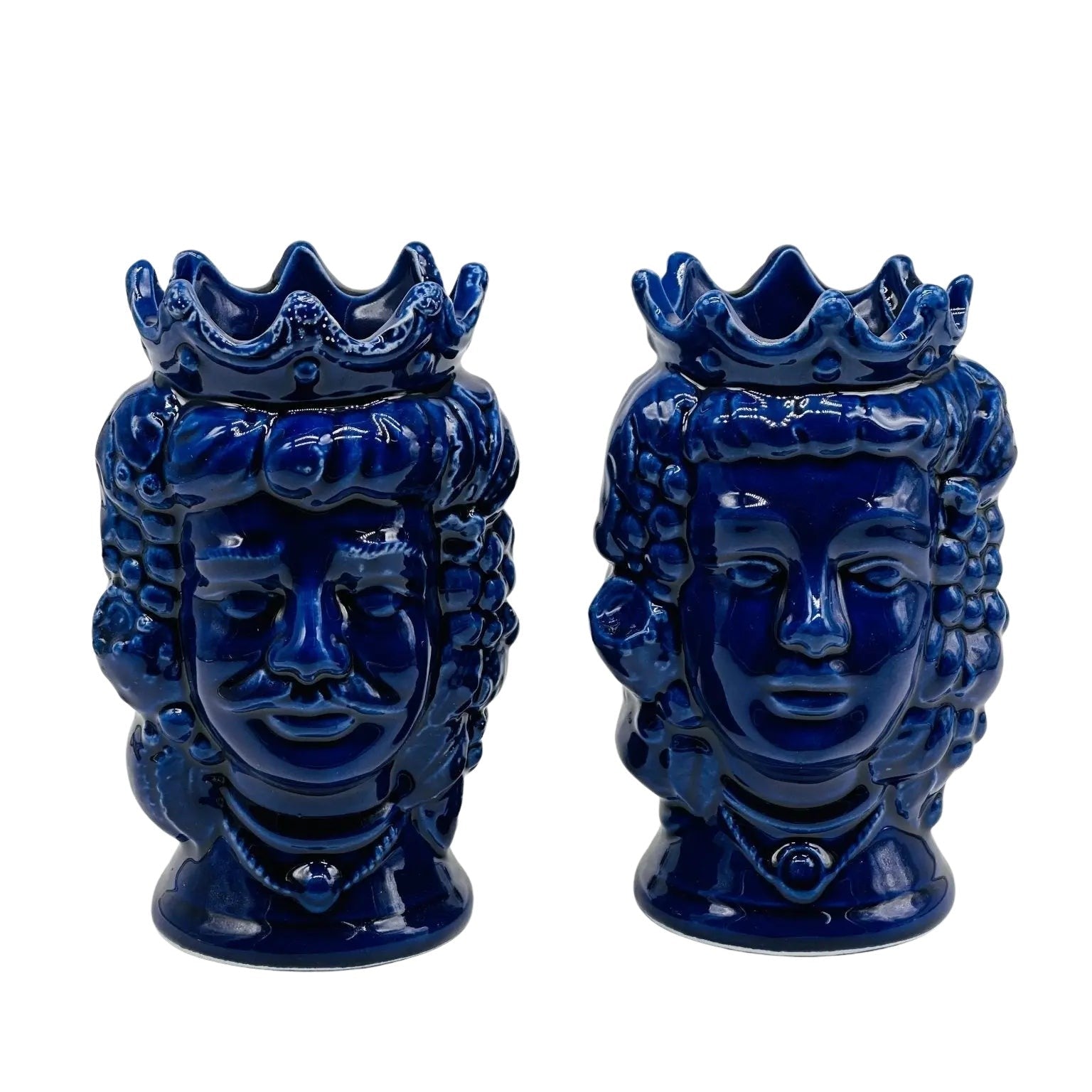Coppia Teste di Moro Kalat Frutta Ceramica Caltagirone cm H.14 L.9 Artigianale VARI COLORI - Blu - TESTA DI MORO