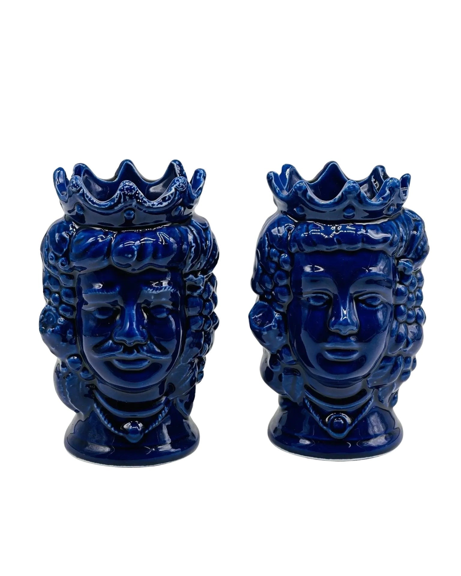 Coppia Teste di Moro Kalat Frutta Ceramica Caltagirone cm H.14 L.9 Artigianale VARI COLORI - Blu - TESTA DI MORO